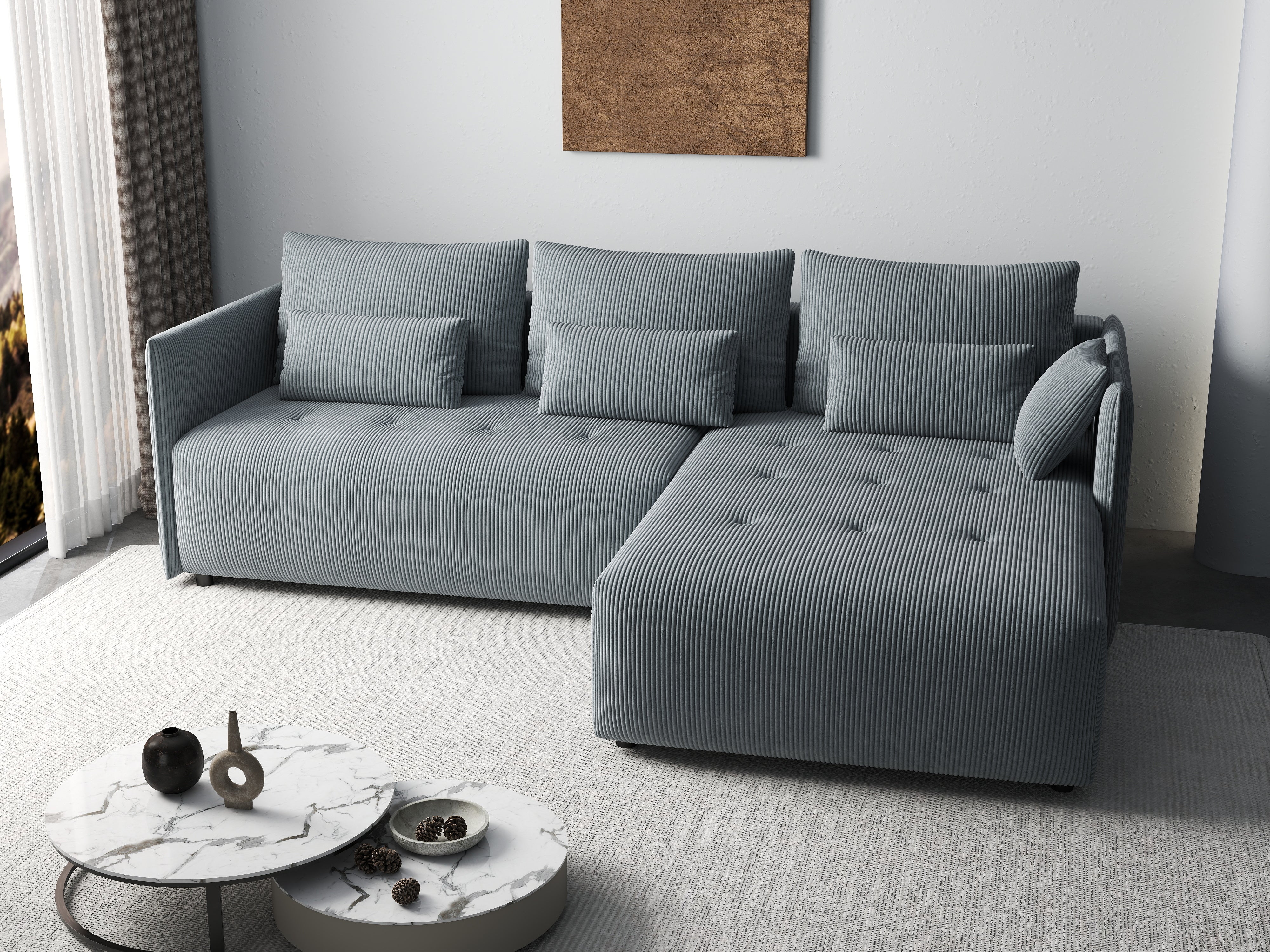 Colțar extensibil dumonde cu ladă de depozitare si sezut confortabil din spuma HR, Malta Zoom Grey II 235x185 cm Fabrica