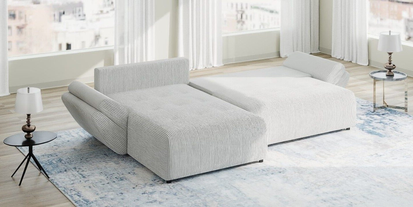 Colțar extensibil dumonde cu ladă de depozitare si sezut confortabil din spuma high-density, Berlin Cremona Bej 14 280x185 cm