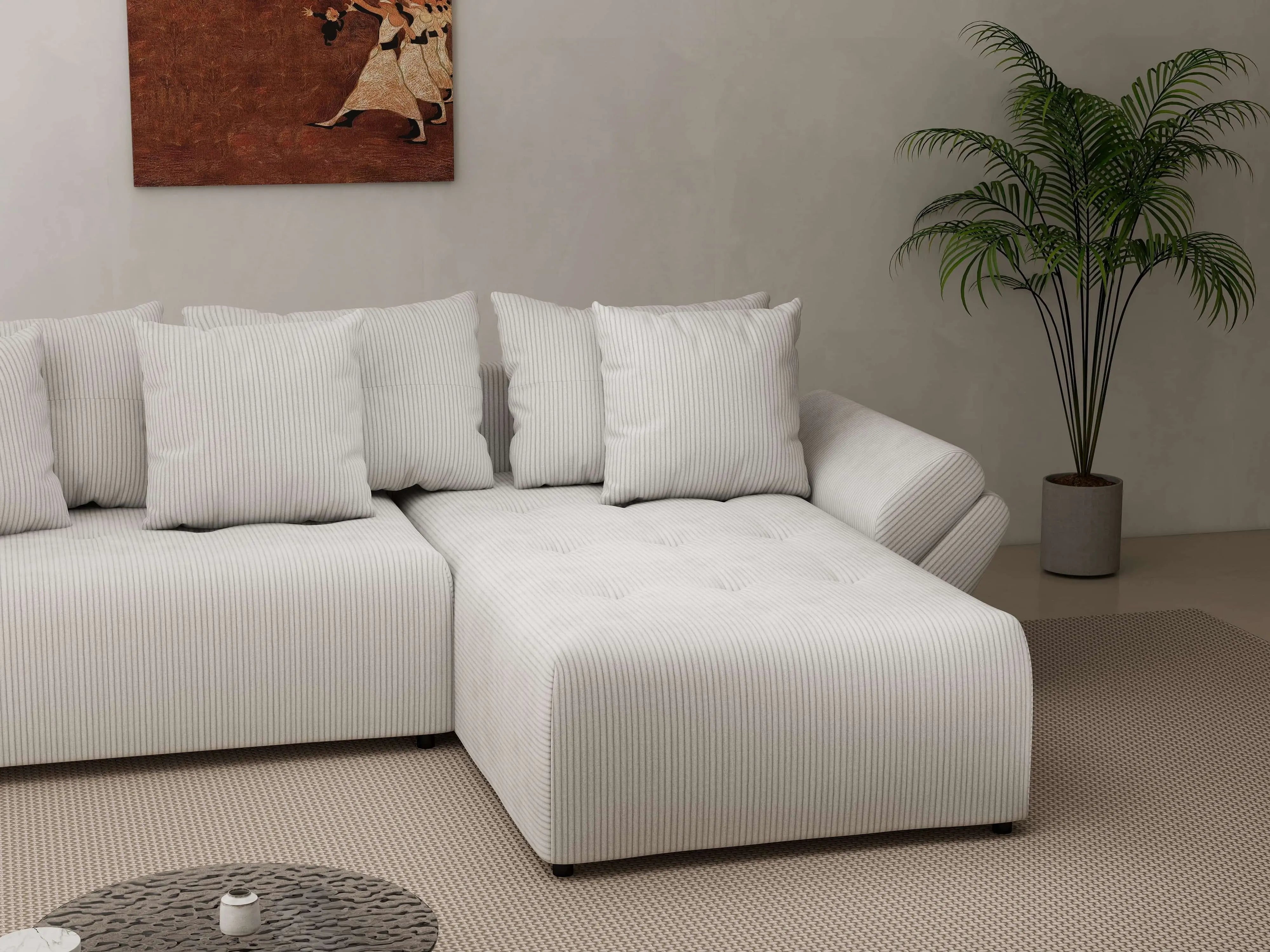 Colțar extensibil dumonde cu ladă de depozitare si sezut confortabil din spuma HR, Berlin Zoom Cream 280x185 cm II Fabrica