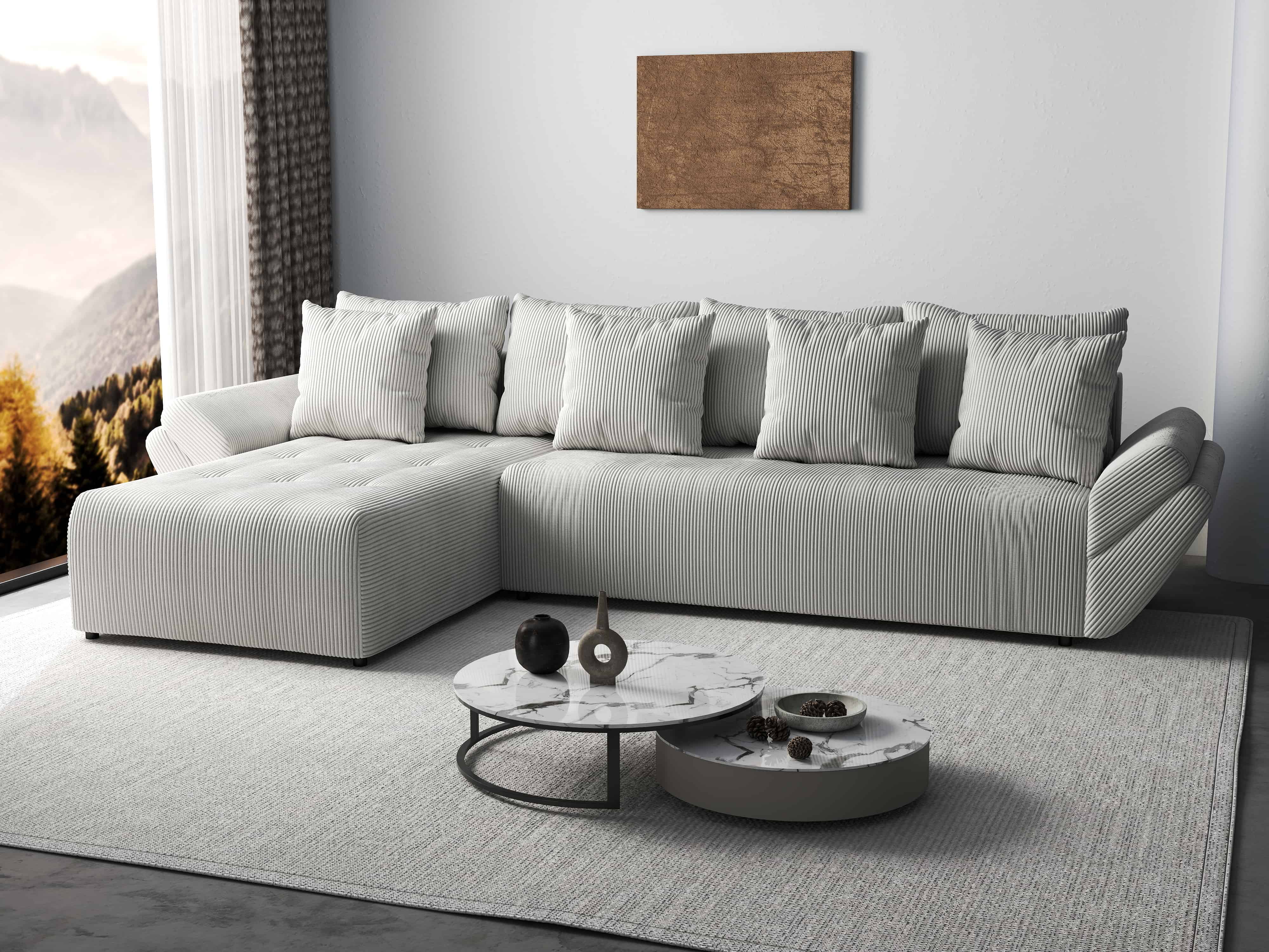 Colțar extensibil dumonde cu ladă de depozitare si sezut confortabil din spuma HR, Berlin XL Zoom Crem 350x185 cm Fabrica