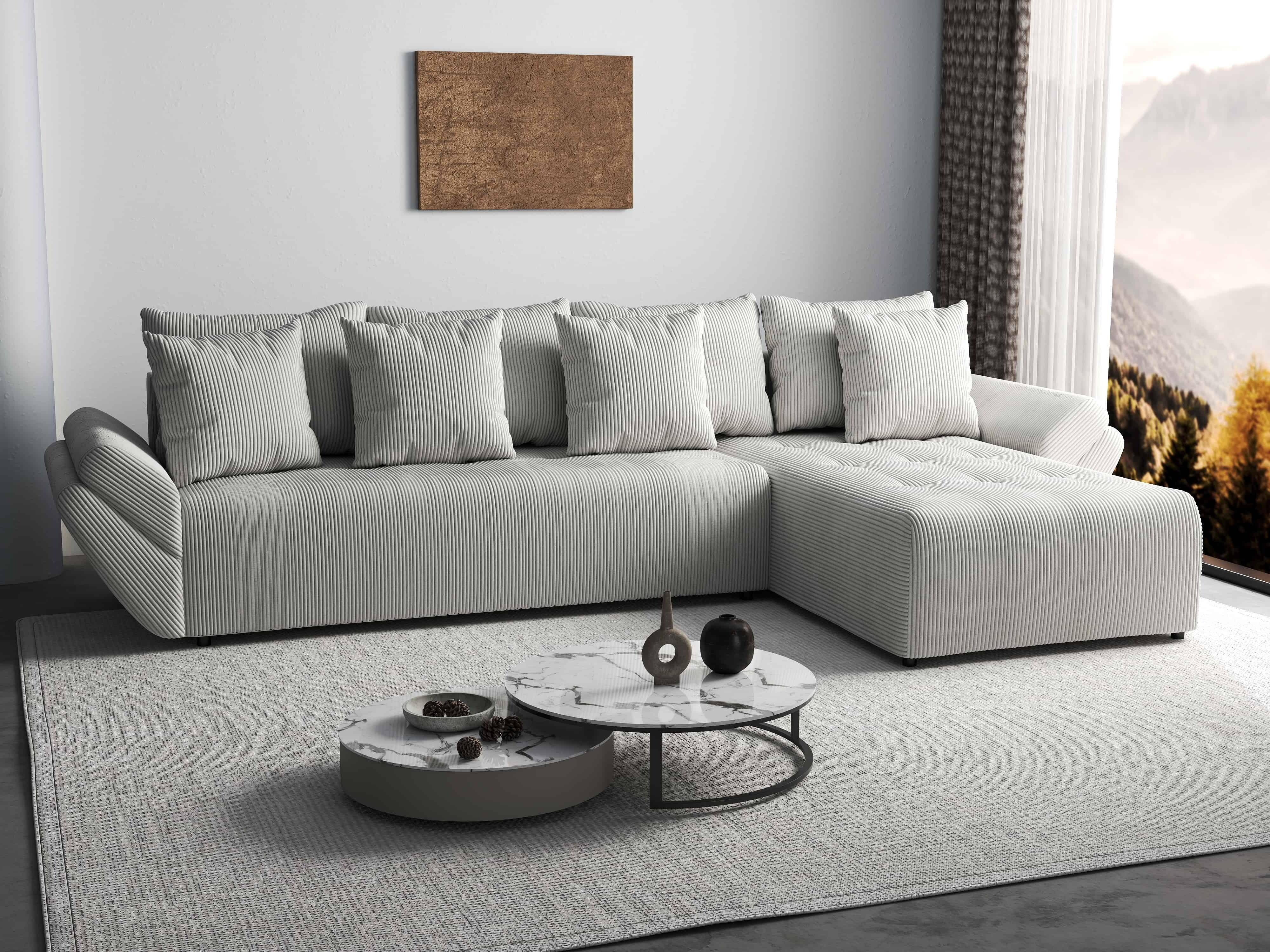 Colțar extensibil dumonde cu ladă de depozitare si sezut confortabil din spuma HR, Berlin XL Zoom Pearl 350x185 cm II Fabrica