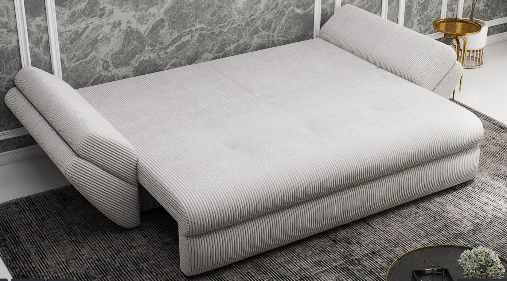 Canapea extensibilă dumonde cu ladă de depozitare si sezut confortabil din spuma HR, Loana Zoom Cream 250x100 cm Fabrica