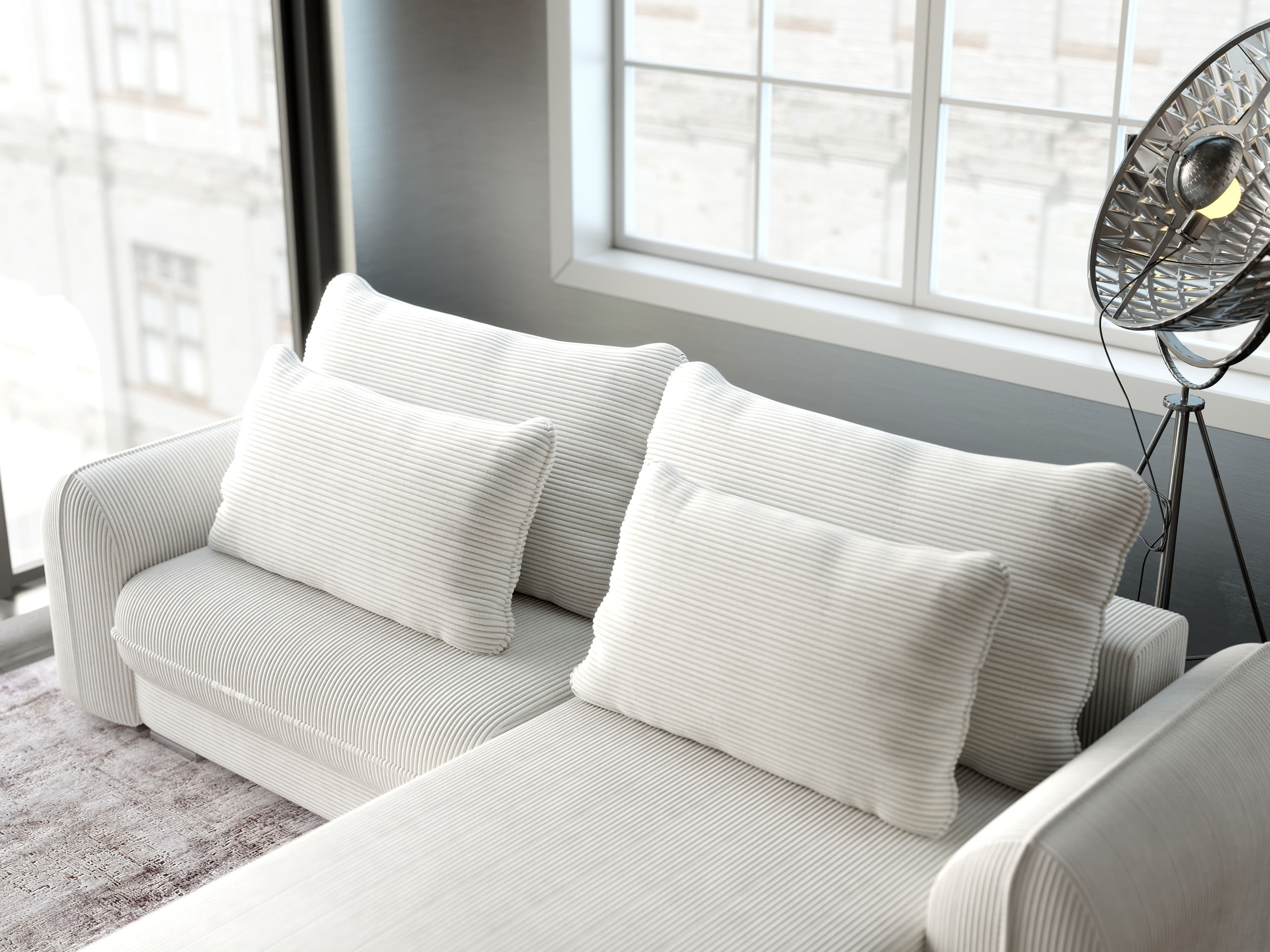 Colțar extensibil dumonde cu ladă de depozitare si sezut confortabil din spuma HR, Denver Zoom Crem 275x185 cm II Fabrica