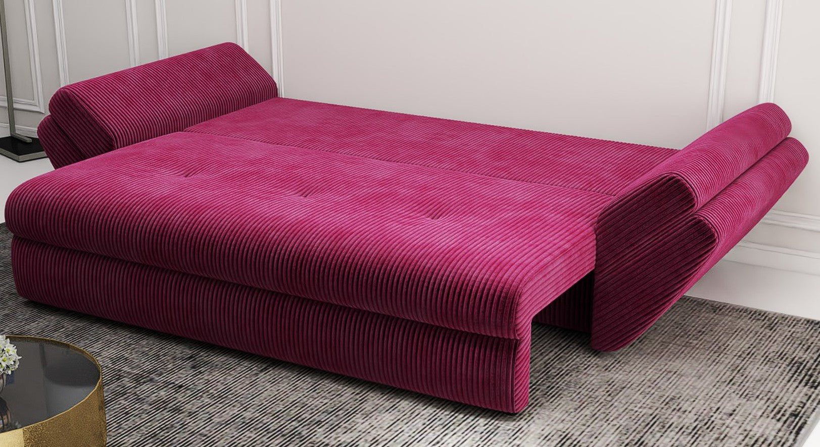 Canapea extensibilă dumonde cu ladă de depozitare si sezut confortabil din spuma HR, Loana Zoom Rosu 250x100 cm Fabrica