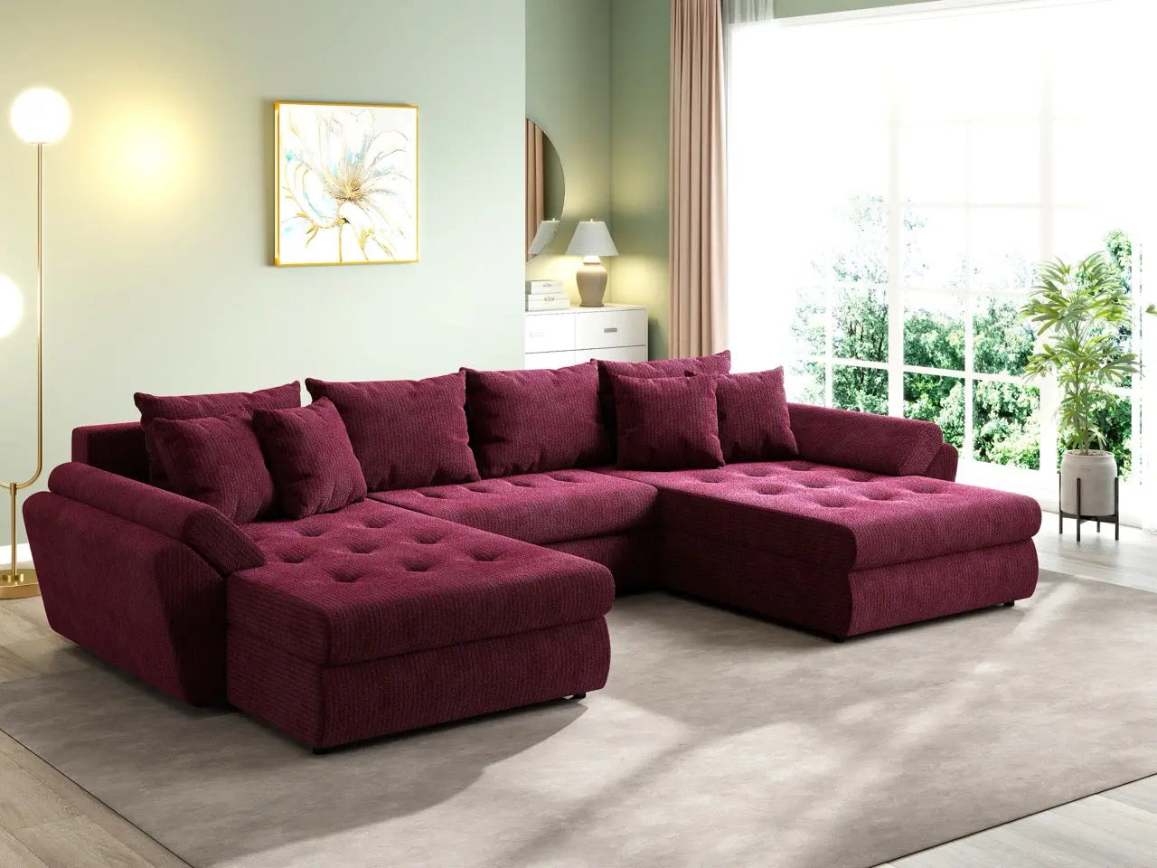 Colțar extensibil dumonde cu ladă de depozitare si sezut confortabil din spuma HR, Loana U Zoom Red 355x185 cm Fabrica