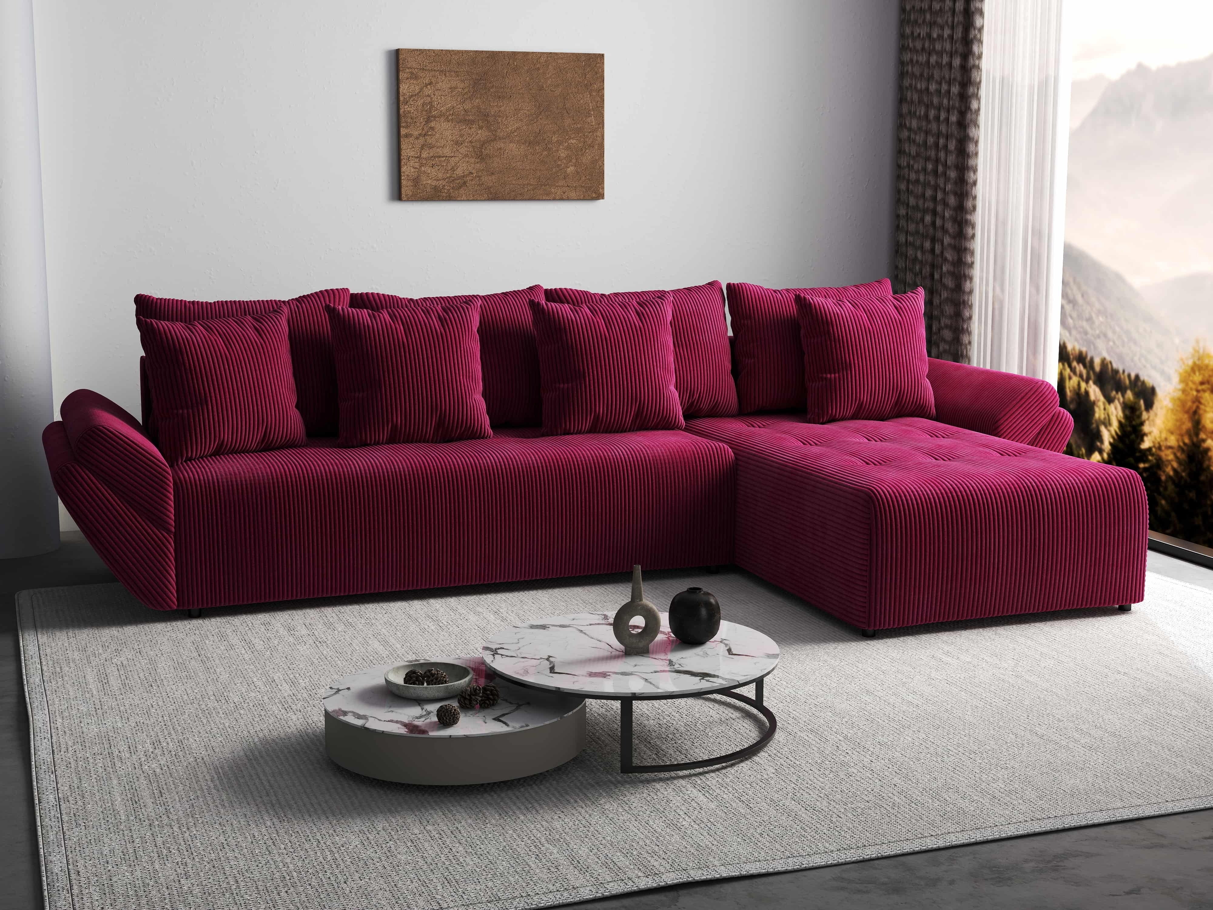 Colțar extensibil dumonde cu ladă de depozitare si sezut confortabil din spuma HR, Berlin XL Zoom Red 350x185 cm II Fabrica