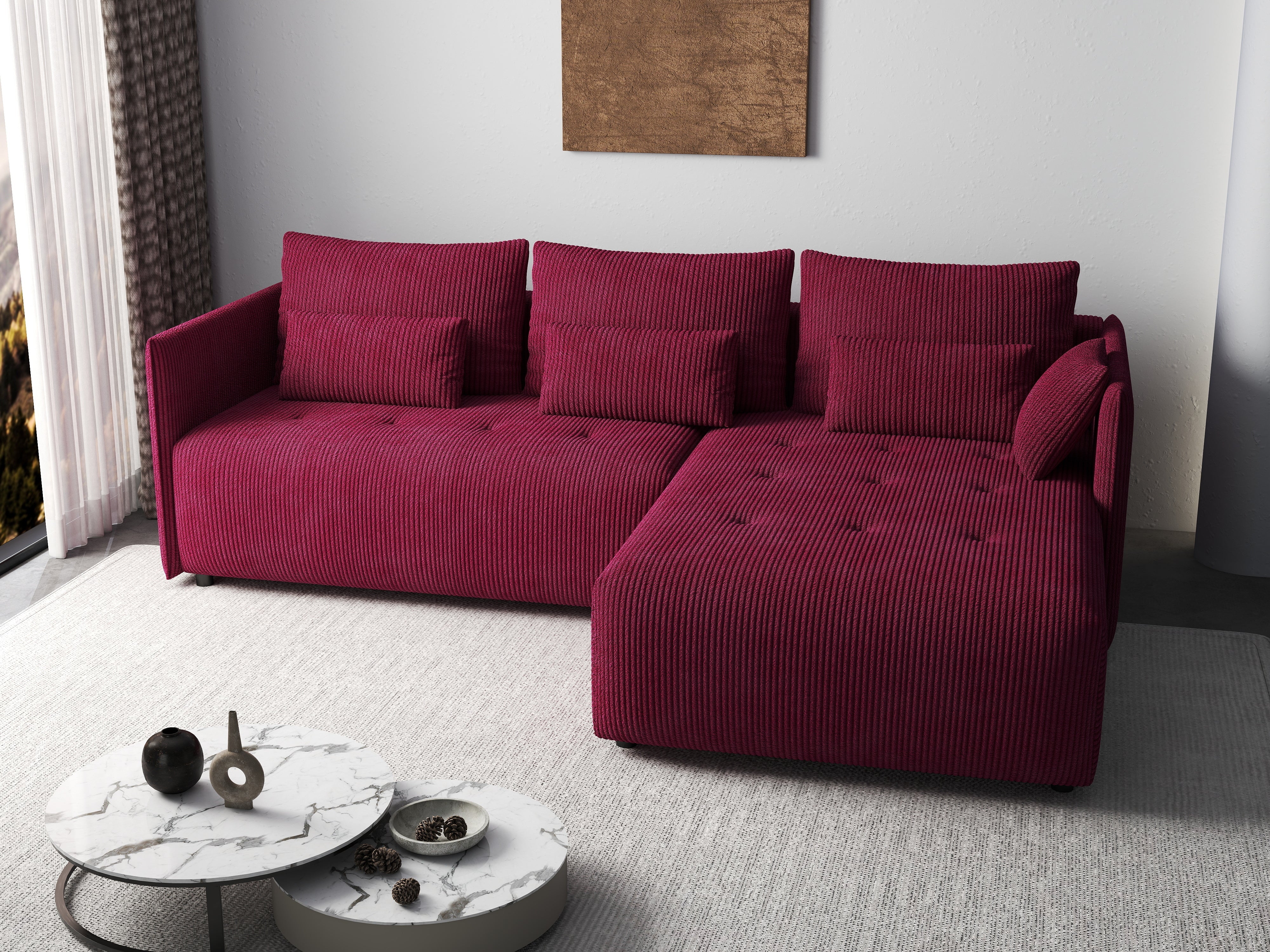 Colțar extensibil dumonde cu ladă de depozitare si sezut confortabil din spuma HR, Malta Zoom Red II 235x185 cm Fabrica