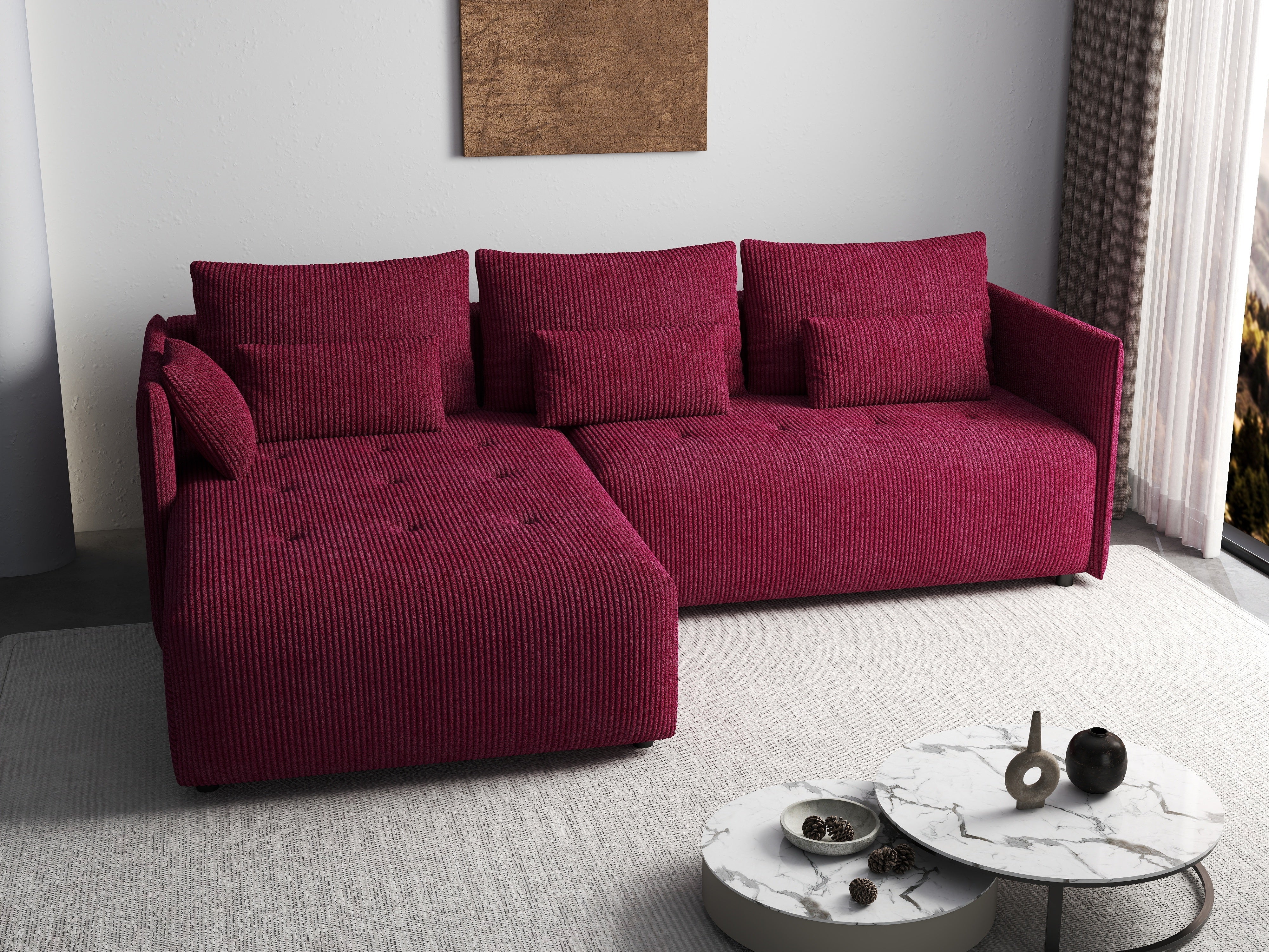 Colțar extensibil dumonde cu ladă de depozitare si sezut confortabil din spuma HR, Malta Zoom Red 235x185 cm Fabrica