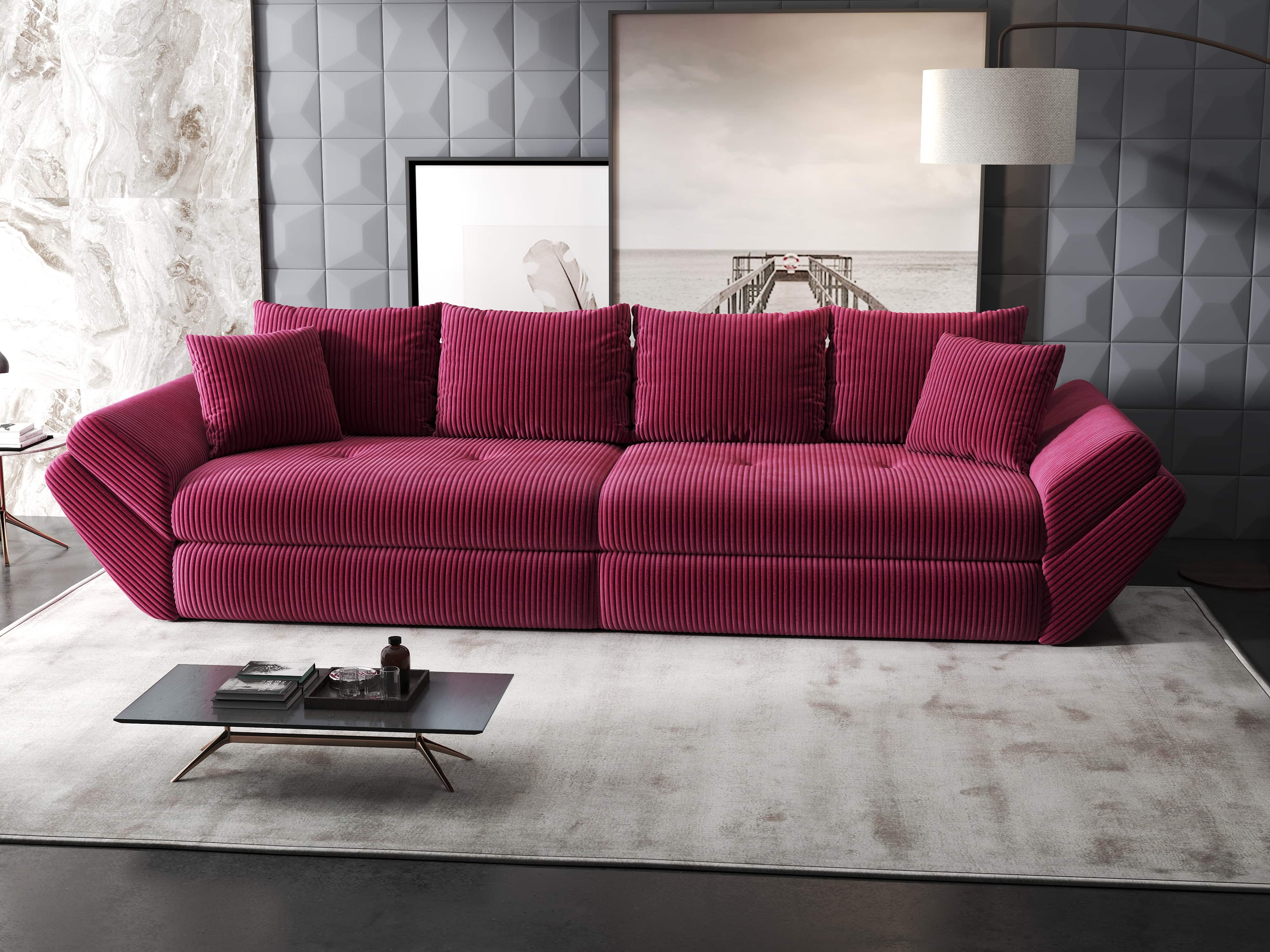 Canapea extensibilă dumonde cu ladă de depozitare si sezut confortabil din spuma HR, Loana Zoom Rosu 300x100 cm Fabrica