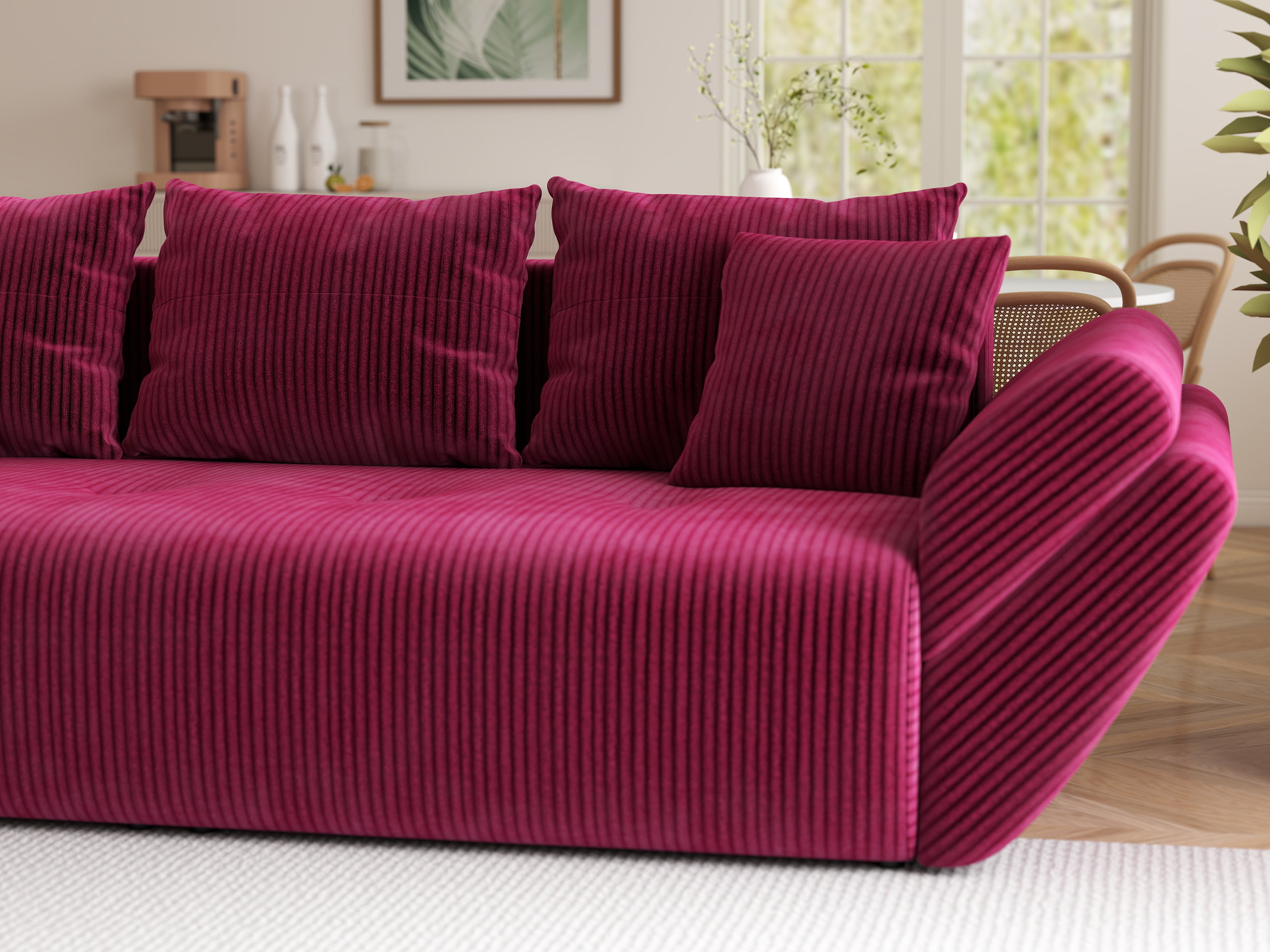 Canapea extensibilă dumonde cu ladă de depozitare si sezut confortabil din spuma HR, Berlin Zoom Red 250x100 cm Fabrica