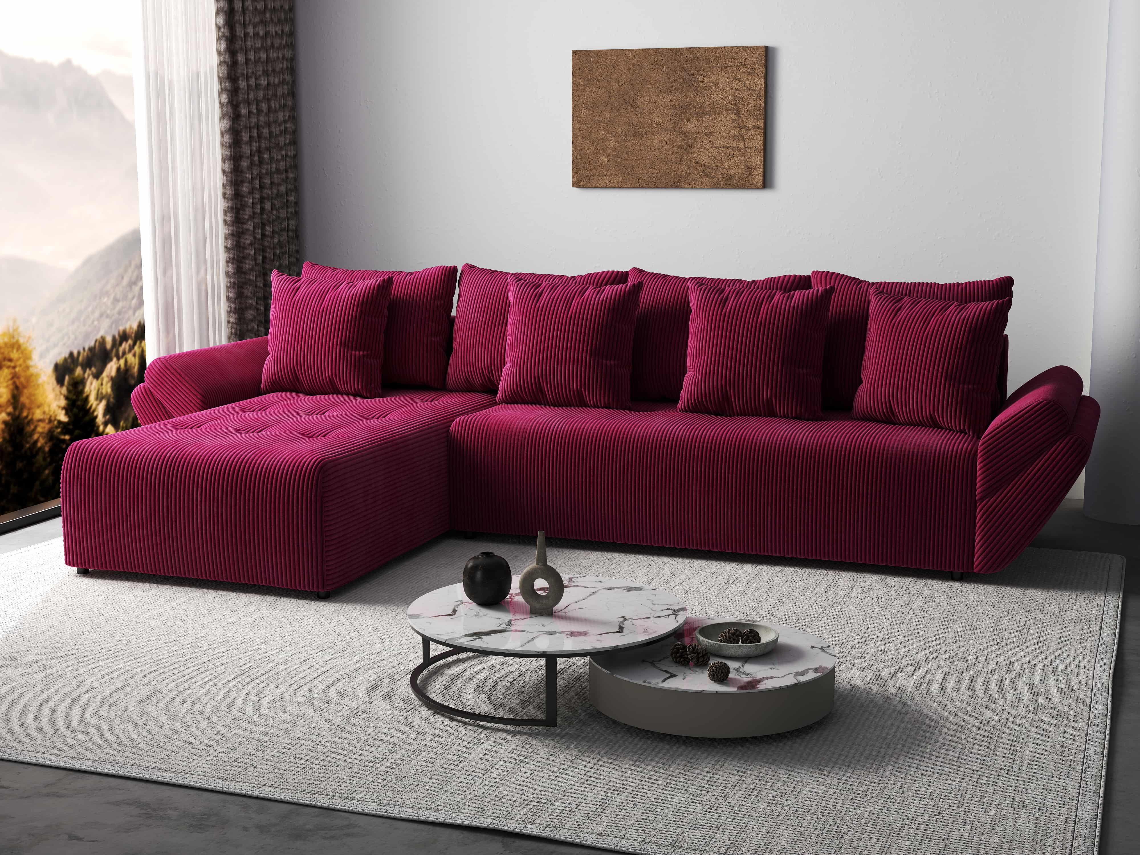 Colțar extensibil dumonde cu ladă de depozitare si sezut confortabil din spuma HR, Berlin XL Zoom Red 350x185 cm Fabrica