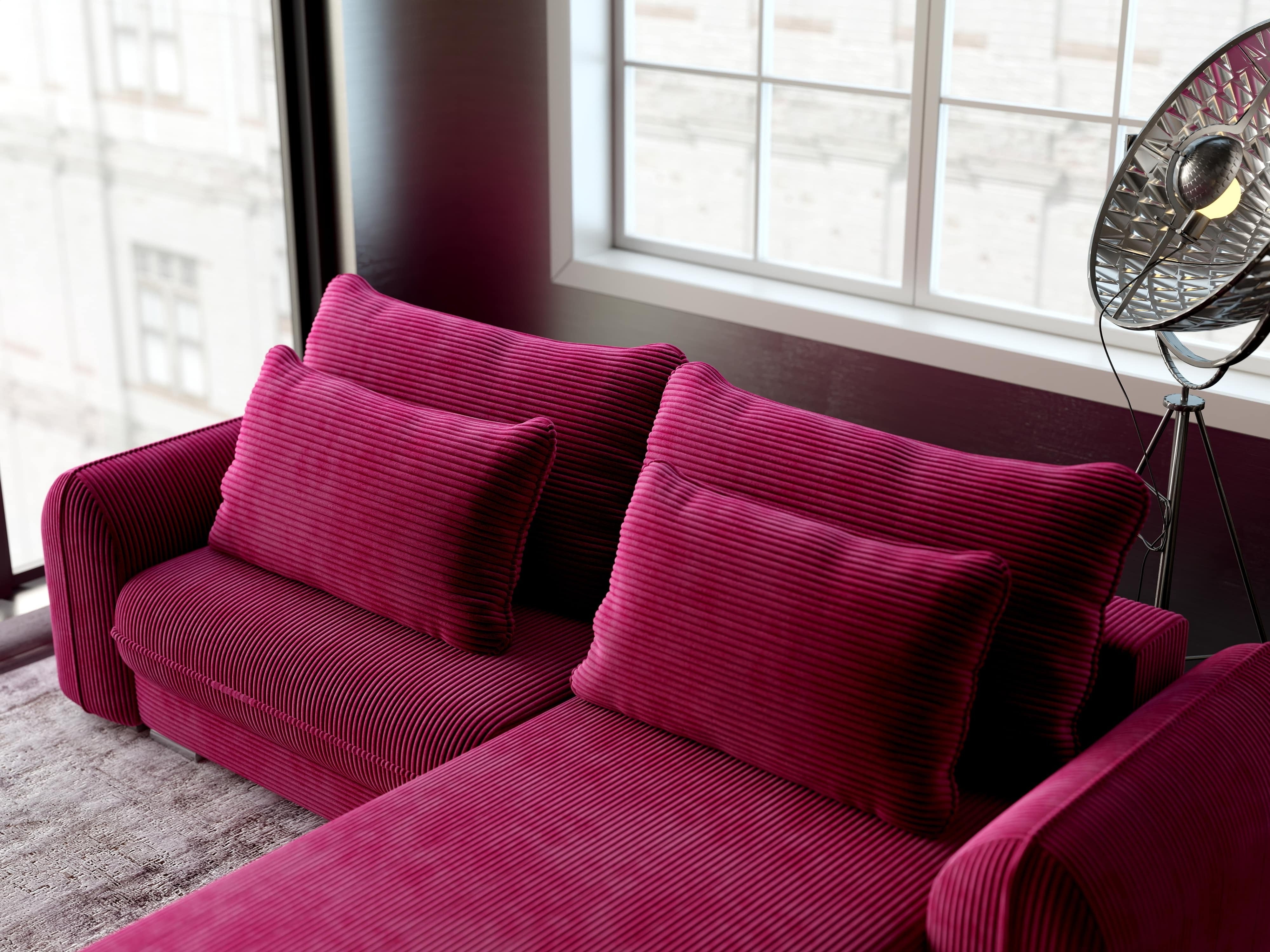 Colțar extensibil dumonde cu ladă de depozitare si sezut confortabil din spuma HR, Denver Zoom Rosu 275x185 cm II Fabrica