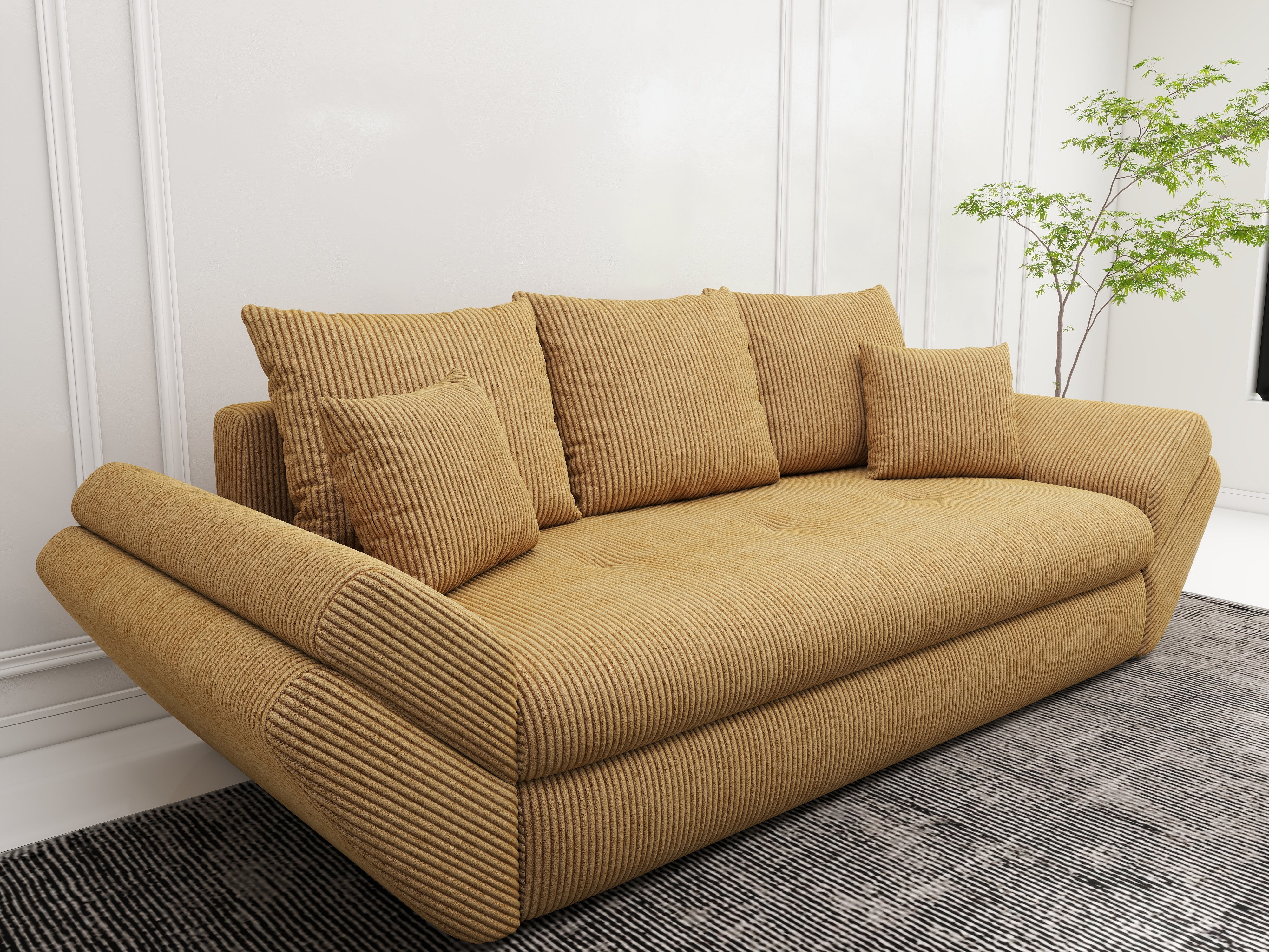 Canapea extensibilă dumonde cu ladă de depozitare si sezut confortabil din spuma HR, Loana Zoom Mustar 250x100 cm Fabrica