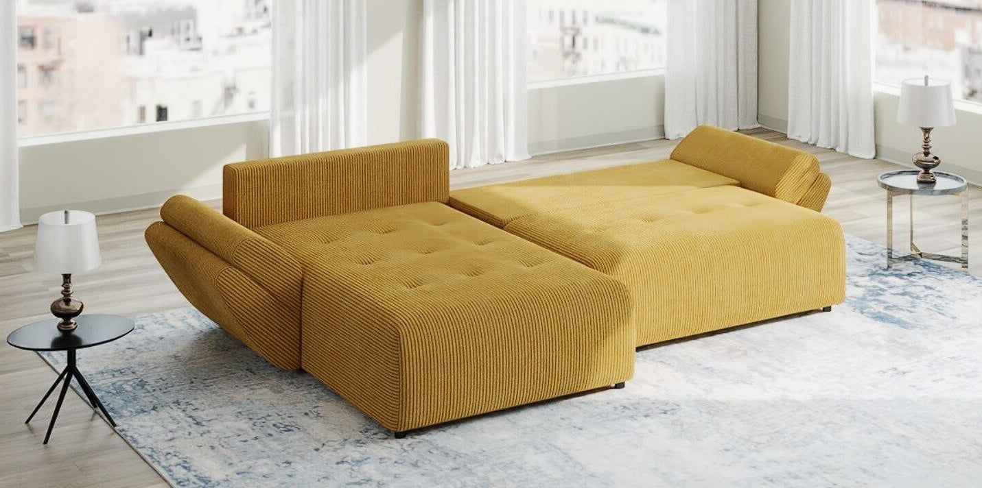 Colțar extensibil dumonde cu ladă de depozitare si sezut confortabil din spuma HR, Berlin Zoom Mustar 280x185 cm II