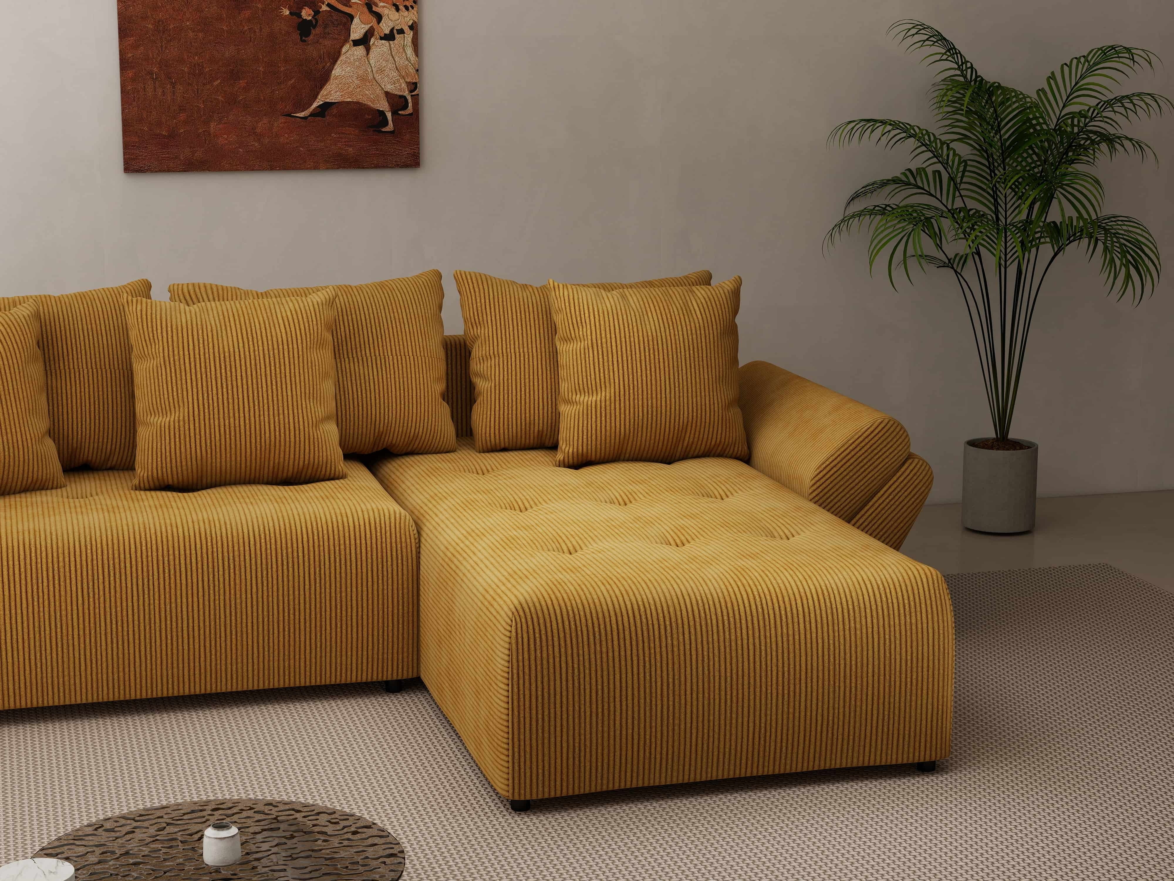 Colțar extensibil dumonde cu ladă de depozitare si sezut confortabil din spuma HR, Berlin Zoom Mustar 280x185 cm II Fabrica