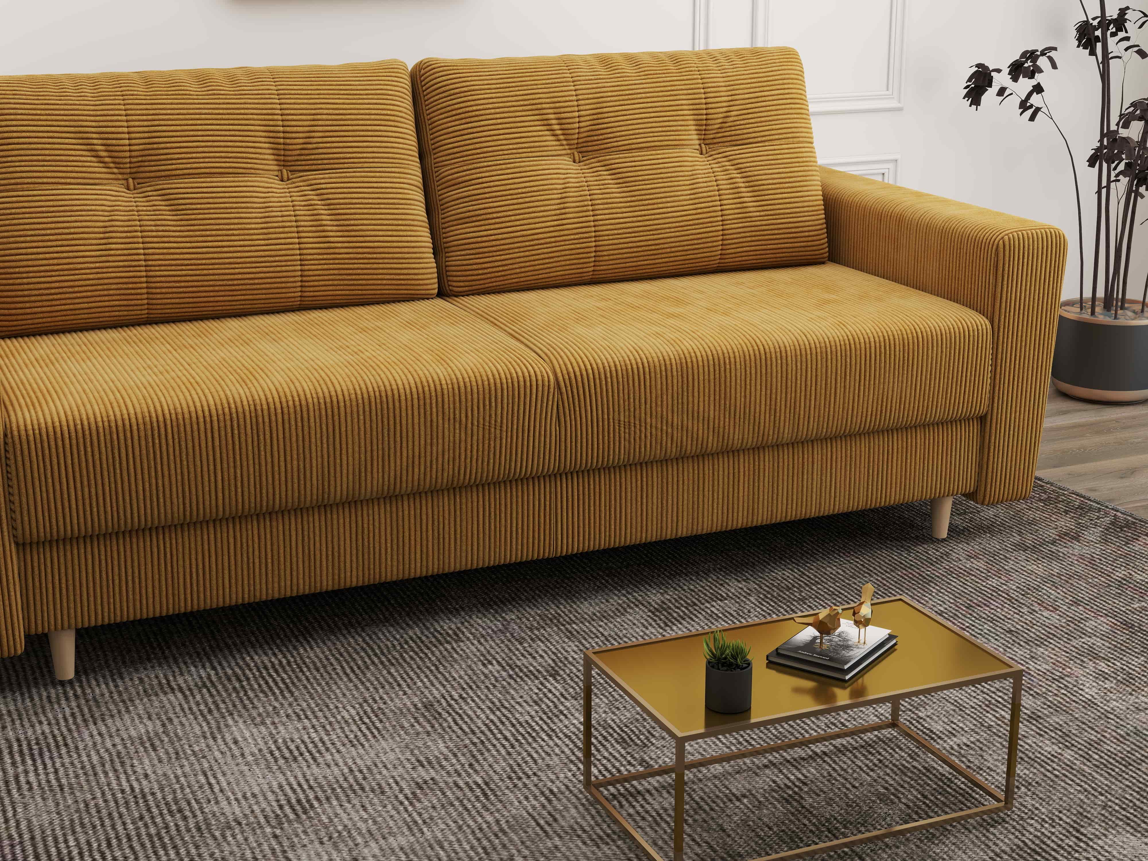 Canapea extensibilă dumonde cu ladă de depozitare si sezut confortabil din spuma HR, Summer Zoom Mustar 225x100 cm