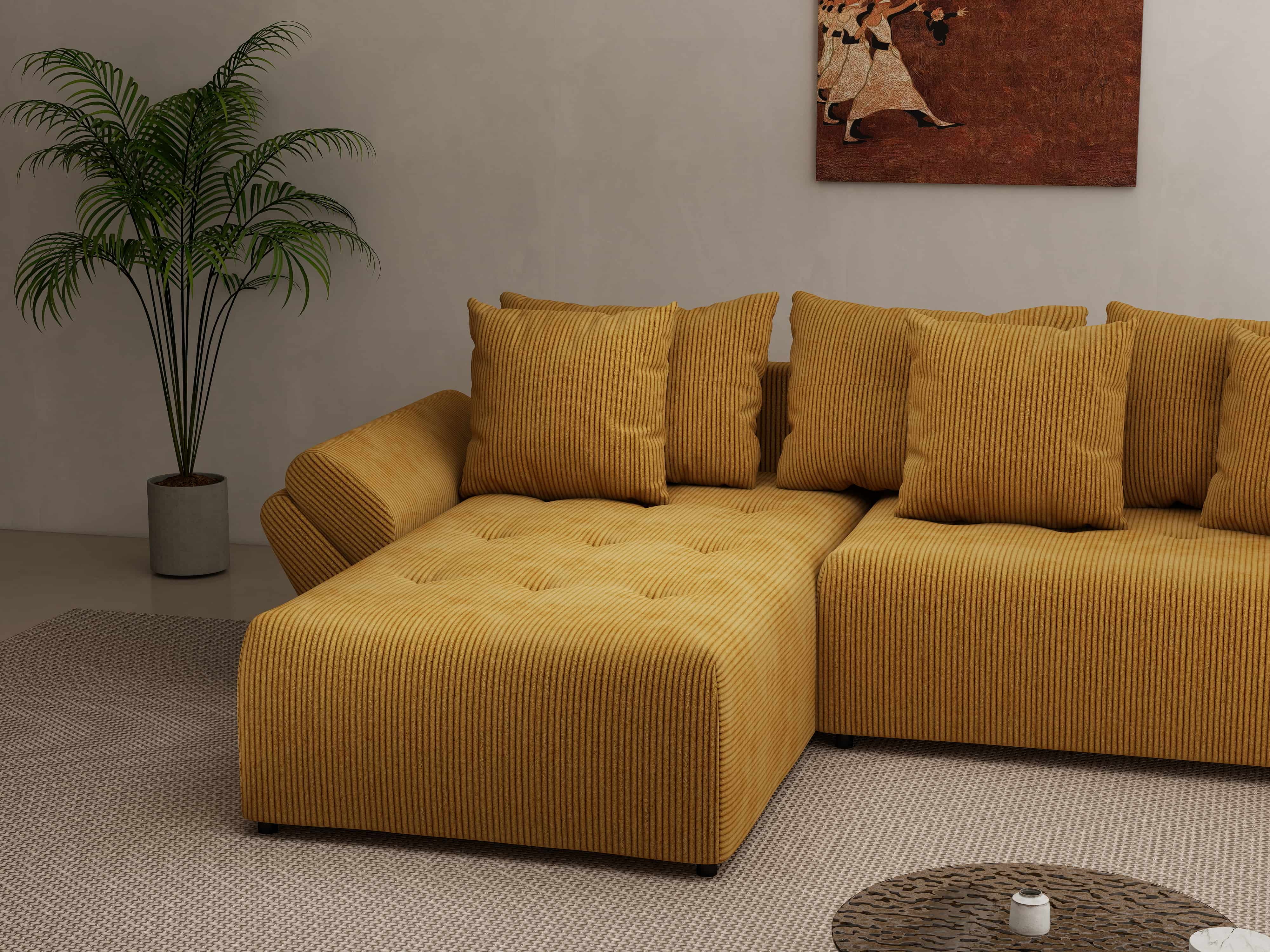 Colțar extensibil dumonde cu ladă de depozitare si sezut confortabil din spuma HR, Berlin Zoom Mustar 280x185 cm Fabrica