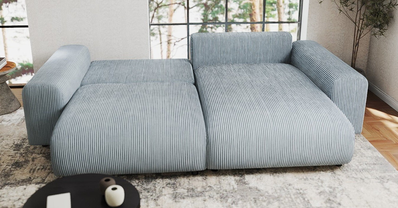 Colțar extensibil dumonde cu ladă de depozitare si sezut confortabil din spuma HR, Sarina Zoom Gri Mint 255x168 cm II