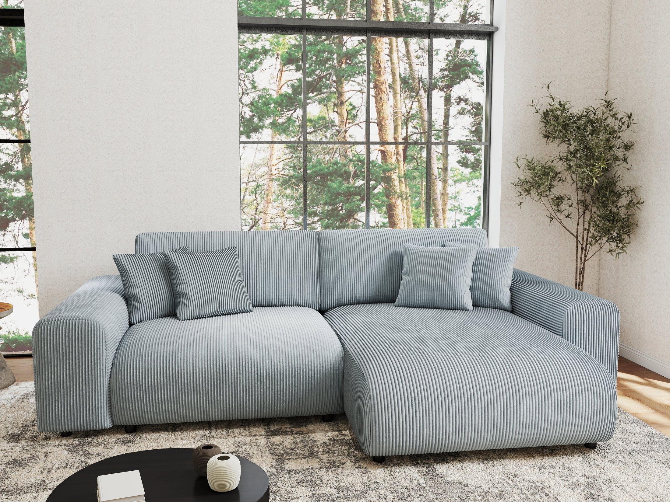 Colțar extensibil dumonde cu ladă de depozitare si sezut confortabil din spuma HR, Sarina Zoom Gri Mint 255x168 cm II