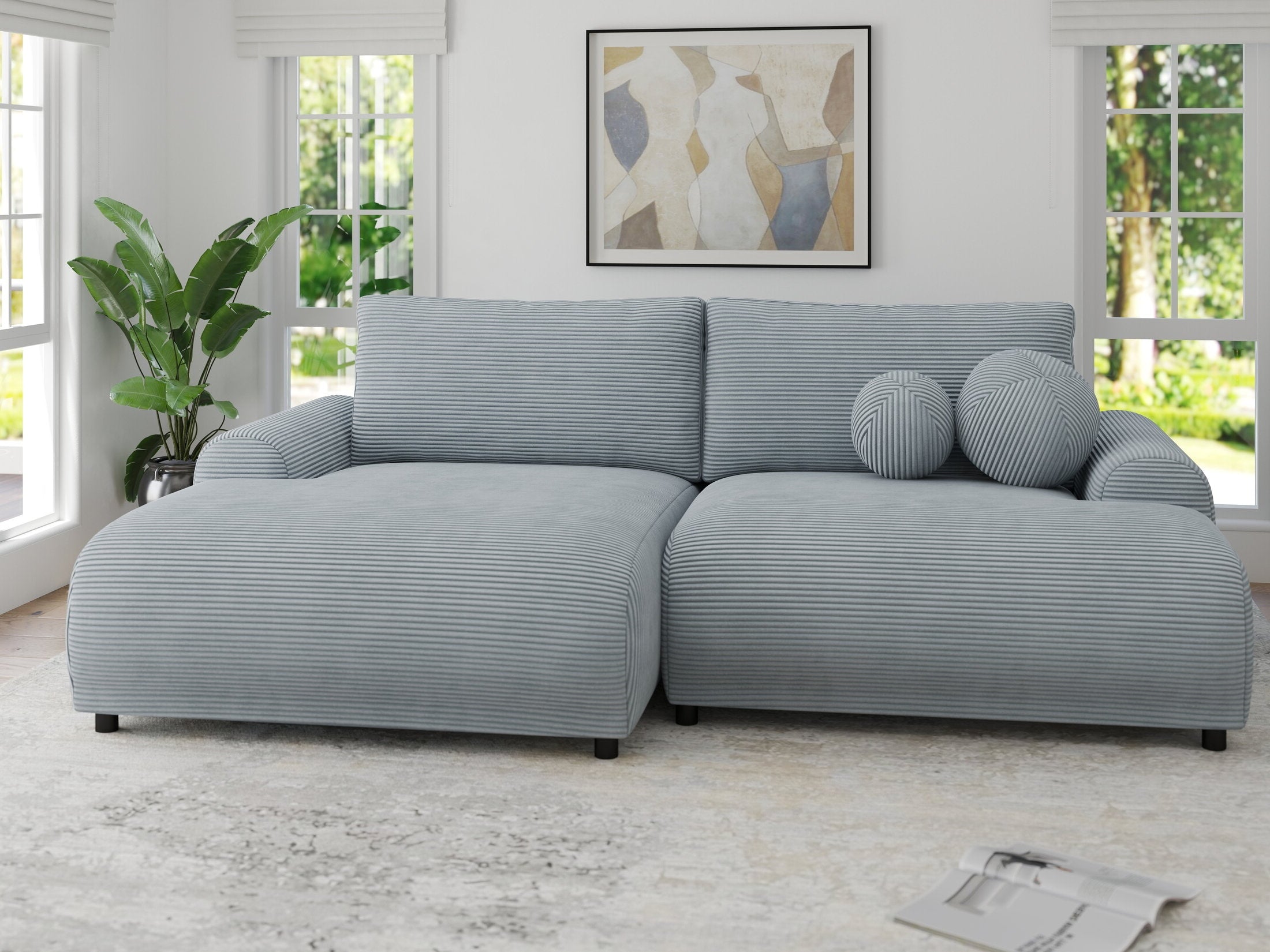 Colțar extensibil dumonde cu ladă de depozitare și șezut confortabil din spumă HR, Carlo Zoom Gri Mint 240x145 cm