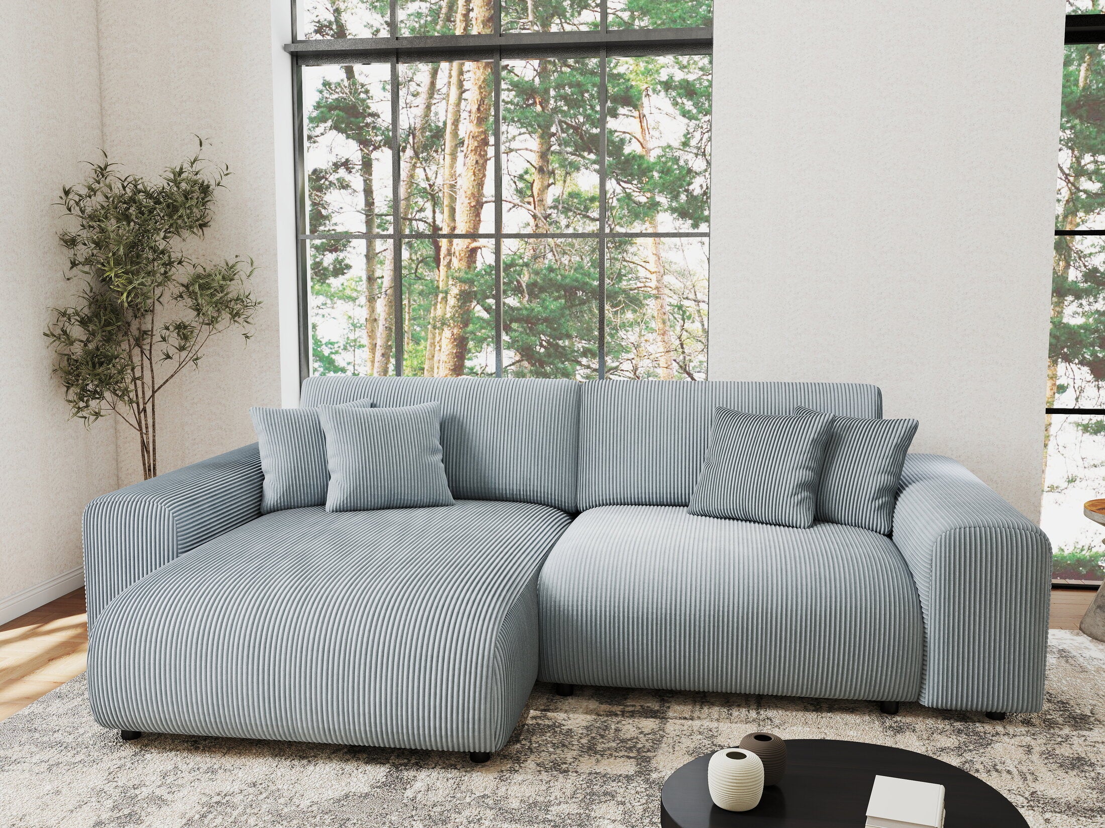 Colțar extensibil dumonde cu ladă de depozitare si sezut confortabil din spuma HR, Sarina Zoom Gri Mint 255x168 cm