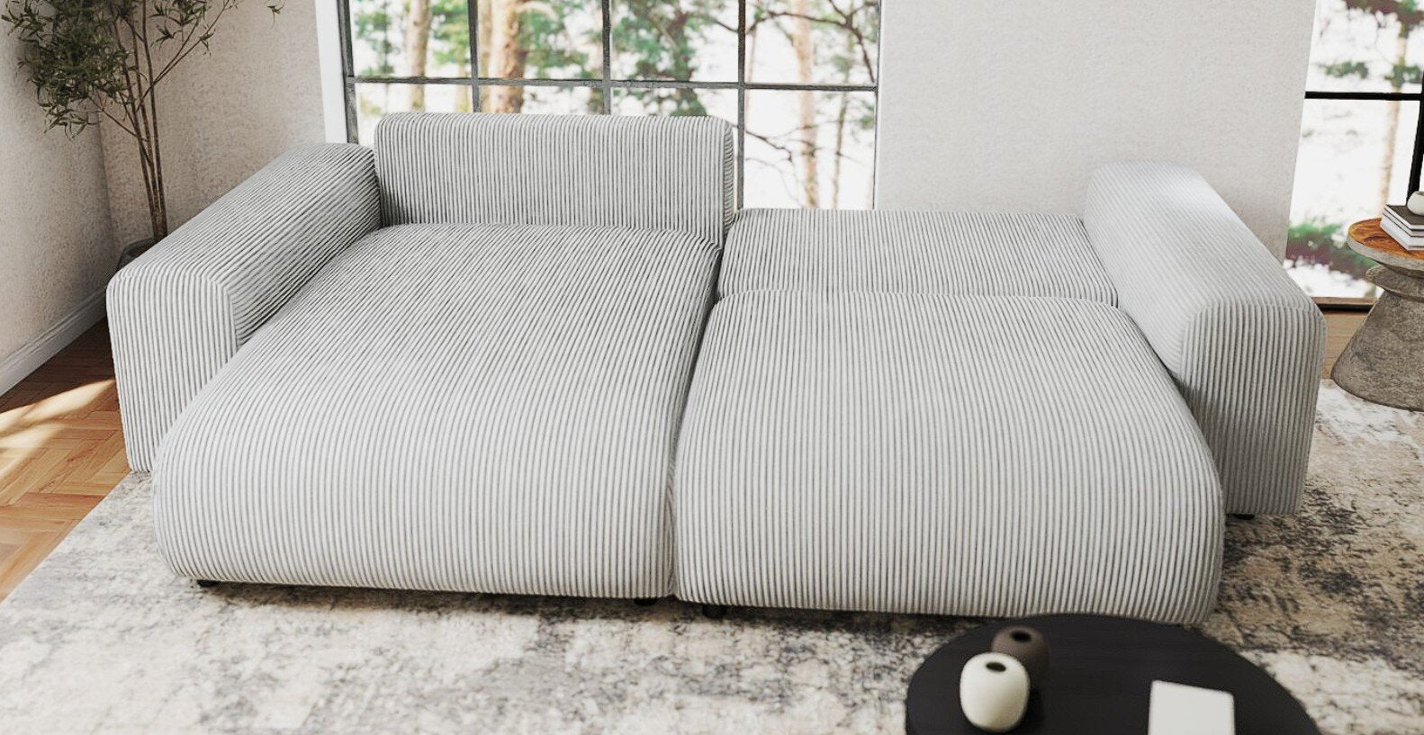 Colțar extensibil dumonde cu ladă de depozitare si sezut confortabil din spuma HR, Sarina Zoom Gri 255x168 cm