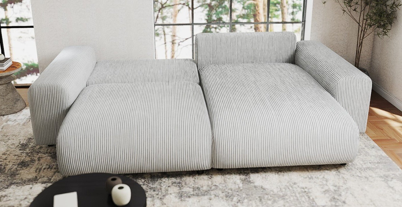 Colțar extensibil dumonde cu ladă de depozitare si sezut confortabil din spuma HR, Sarina Zoom Gri 255x168 cm II