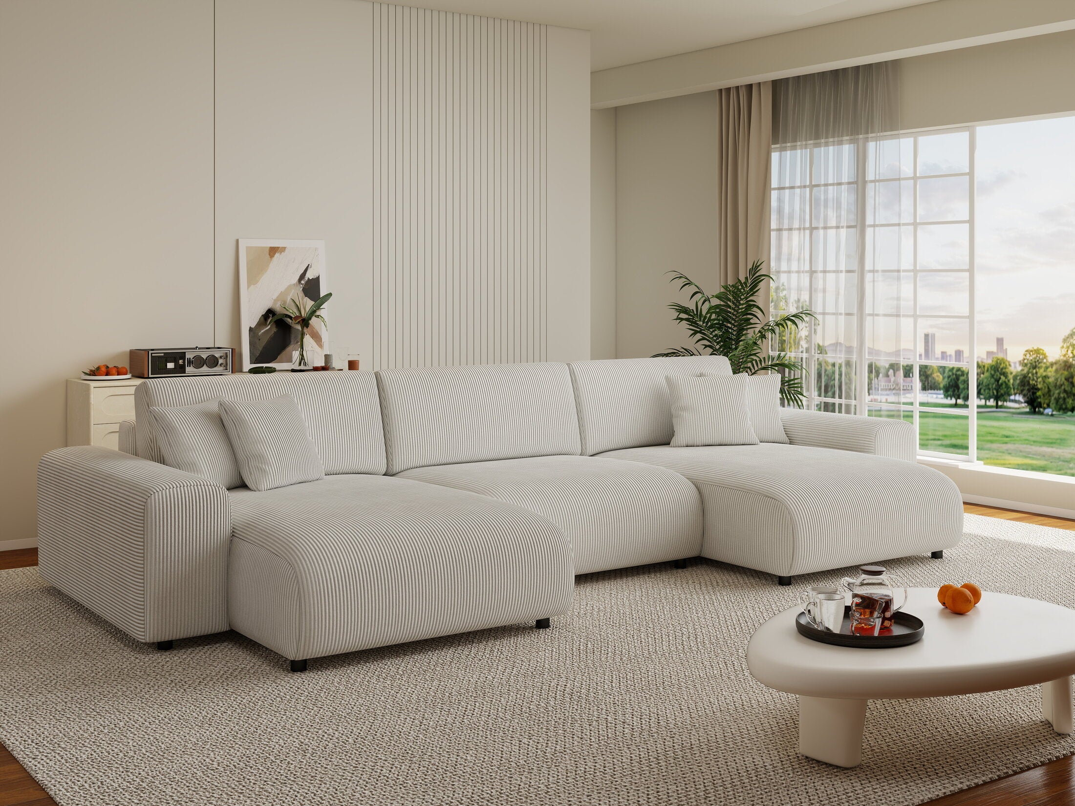 Colțar extensibil dumonde cu ladă de depozitare si sezut confortabil din spuma HR, Sarina U Zoom Gri 350x168 cm