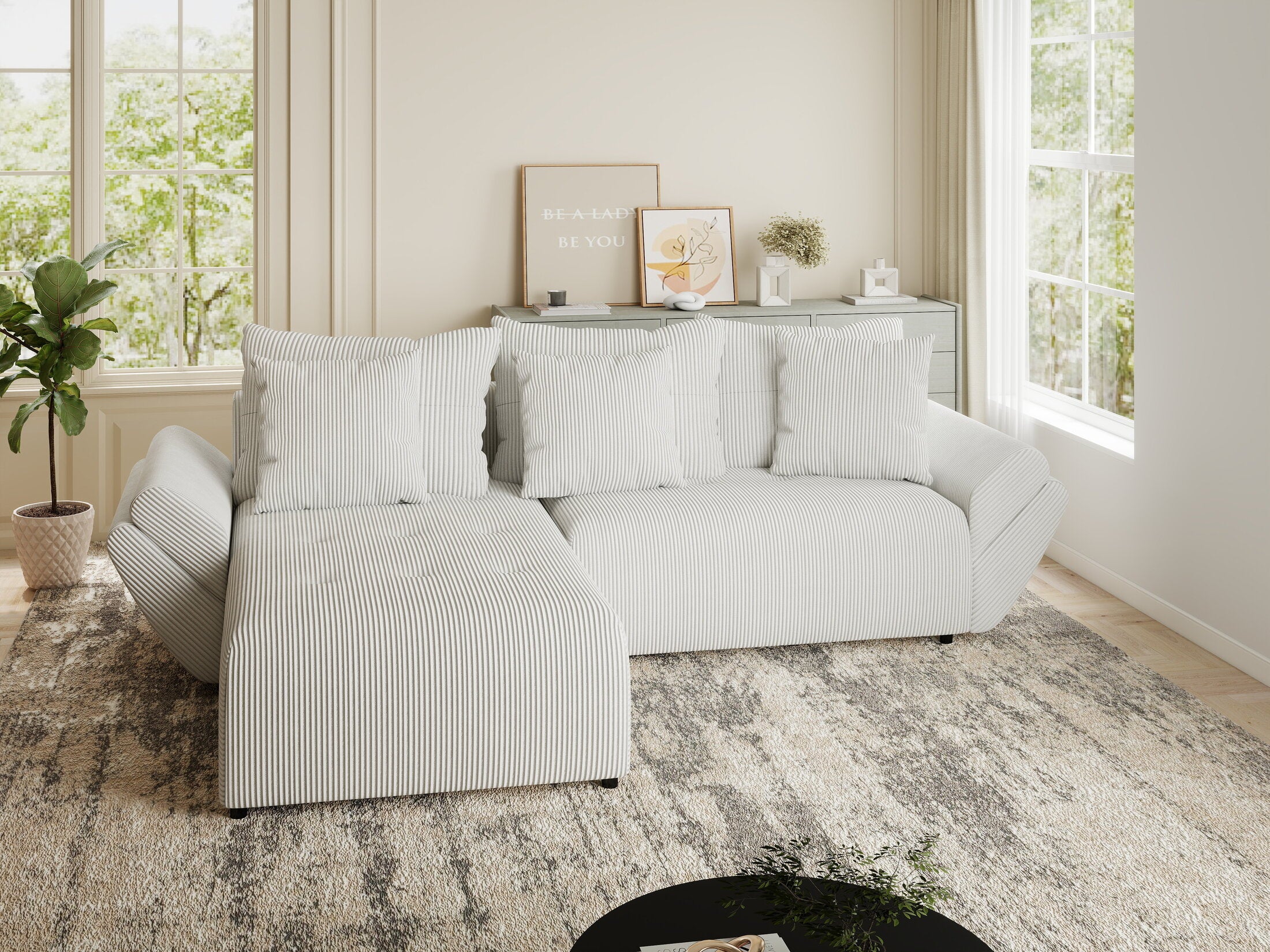 Colțar extensibil dumonde cu ladă de depozitare si sezut confortabil din spuma HR, Berlin Zoom Gri 280x185 cm