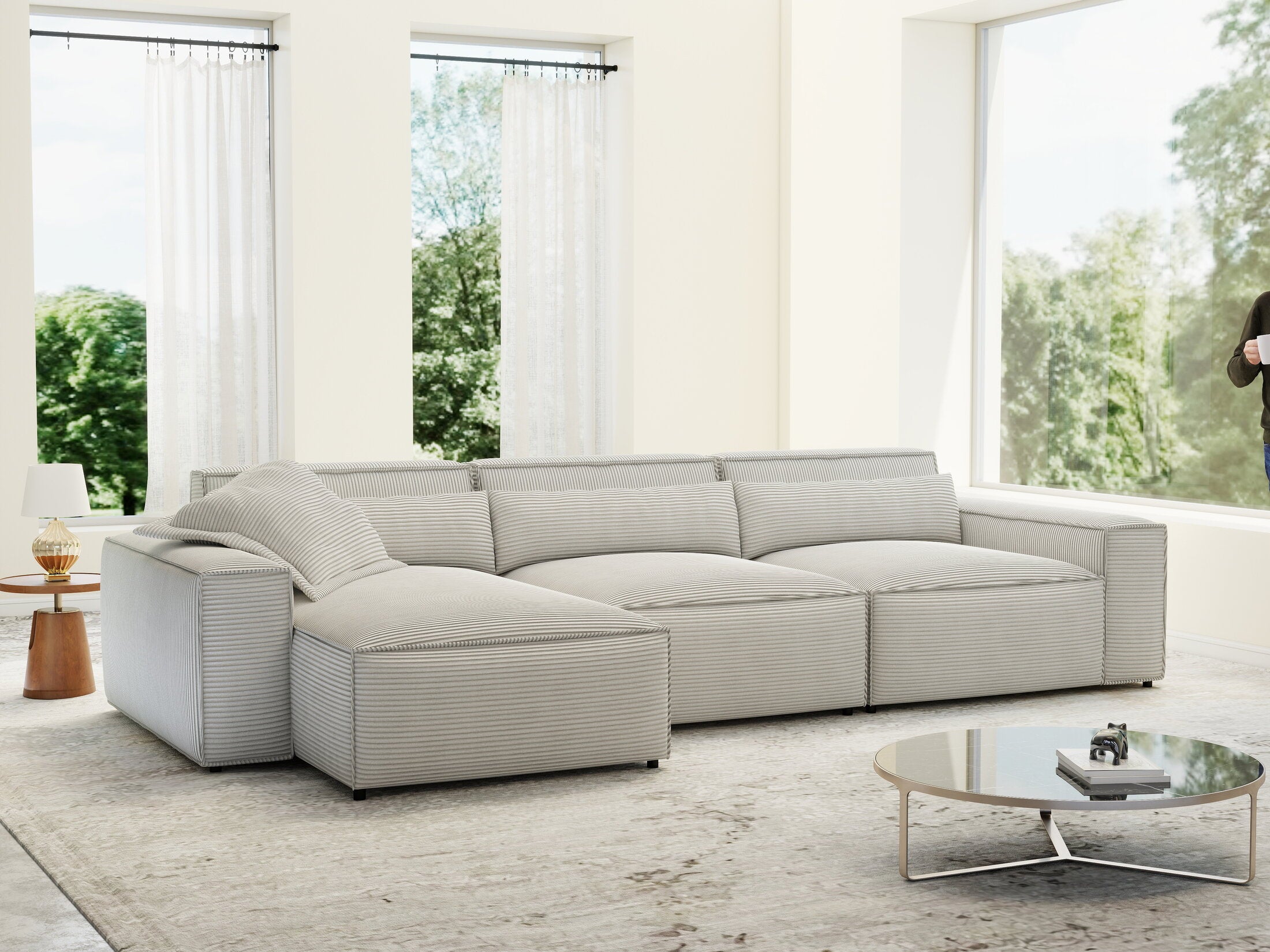 Colțar dumonde cu sezut confortabil din spuma HR, Marvelo XL Zoom Gri Mint 366x175 cm