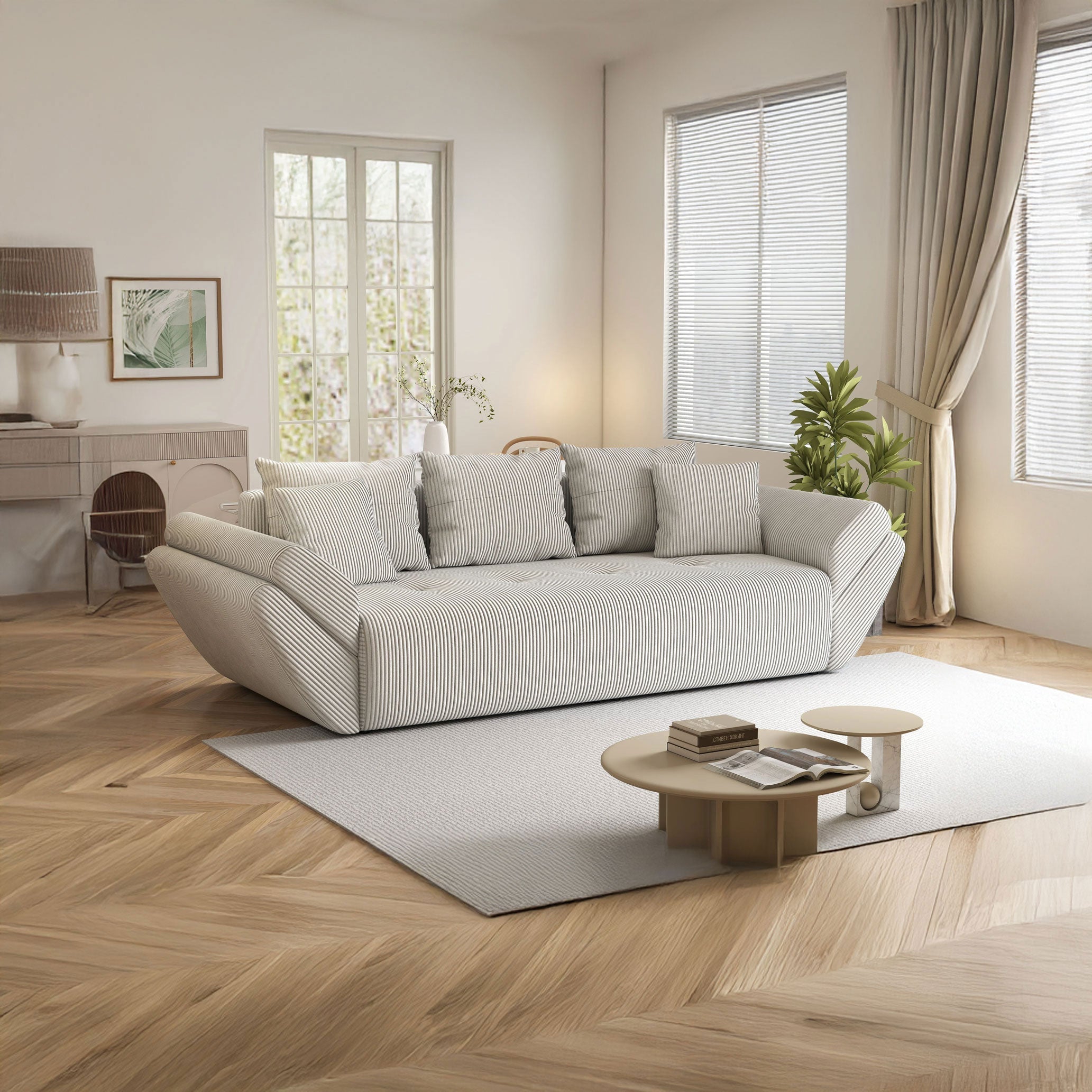 Canapea extensibilă dumonde cu ladă de depozitare si sezut confortabil din spuma HR, Berlin Zoom Crem 250x100 cm Fabrica