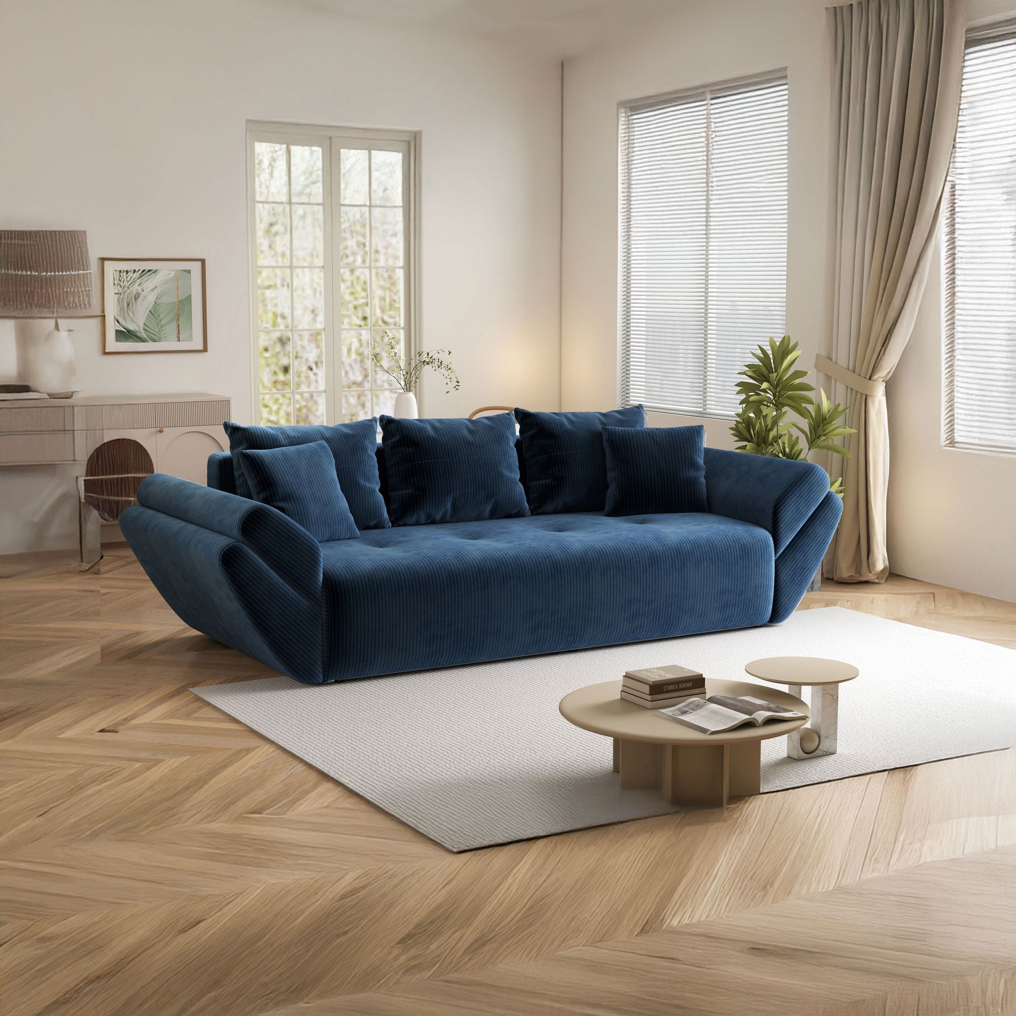 Canapea extensibilă dumonde cu ladă de depozitare si sezut confortabil din spuma HR, Berlin Zoom Blue 250x100 cm Fabrica