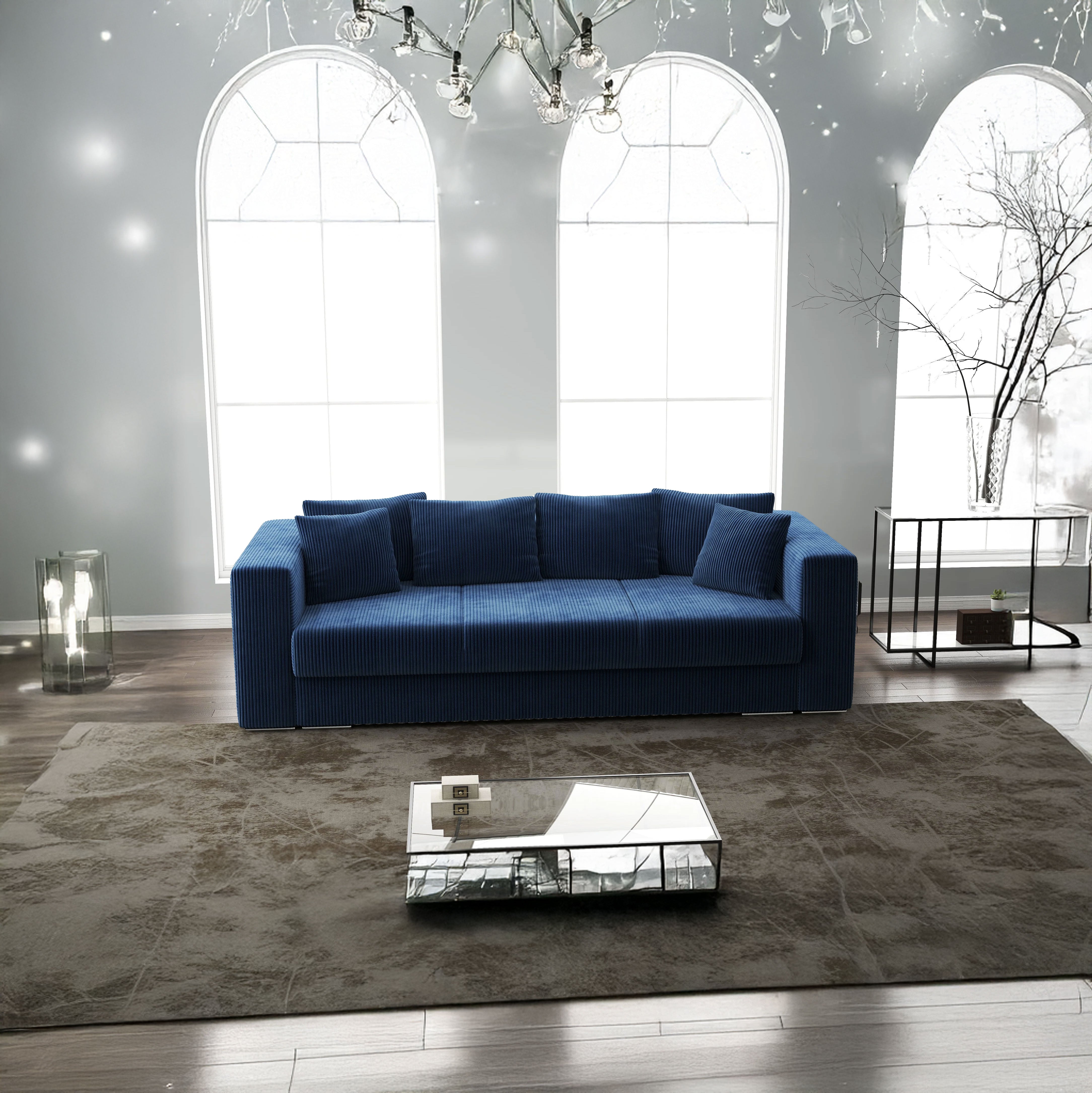 Canapea extensibilă dumonde cu ladă de depozitare si sezut confortabil din spuma HR, Gloria Zoom Blue 240x100 cm Fabrica