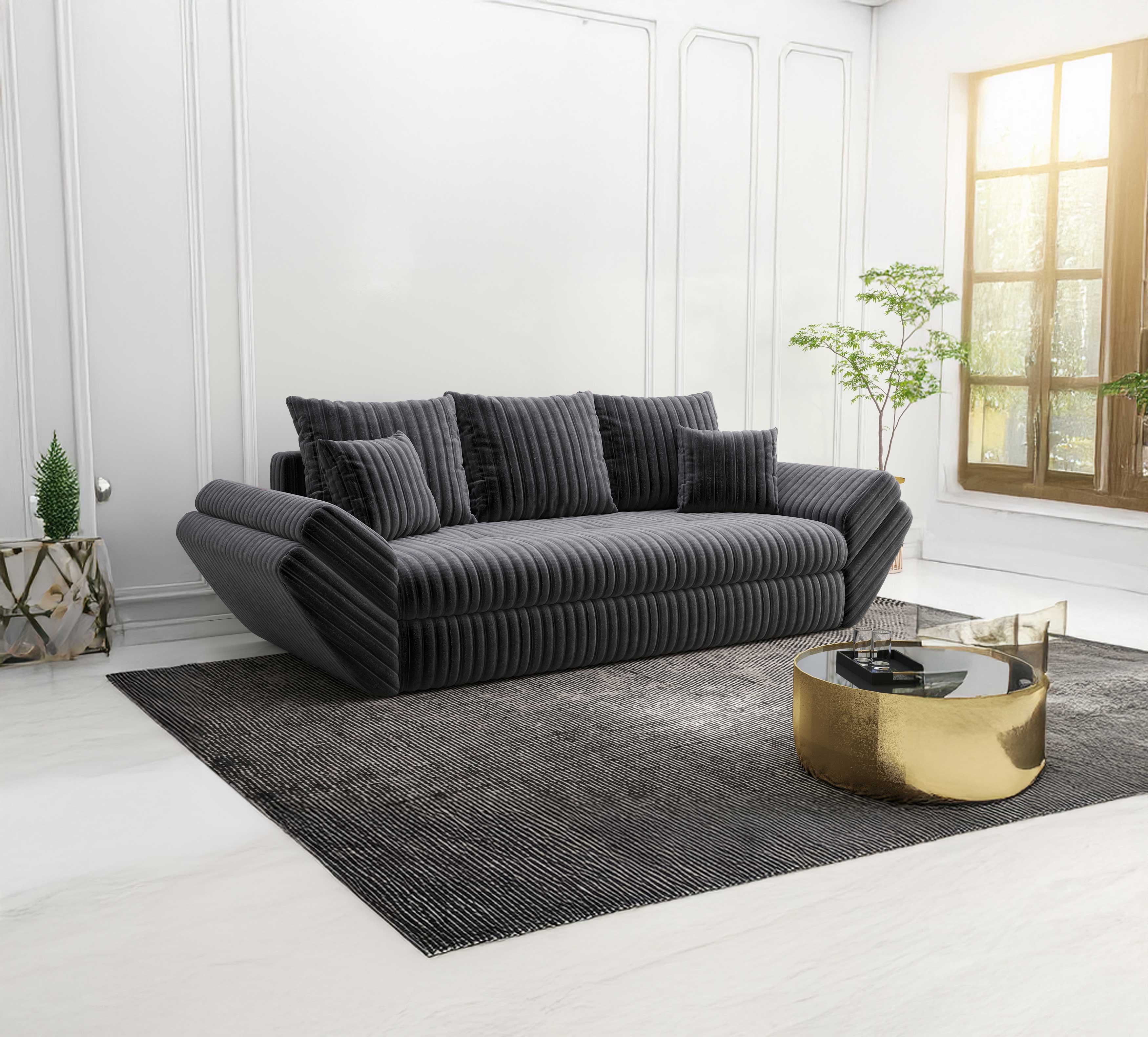 Canapea extensibilă dumonde cu ladă de depozitare si sezut confortabil din spuma HR, Loana Ambience Grey 250x100 cm Fabrica