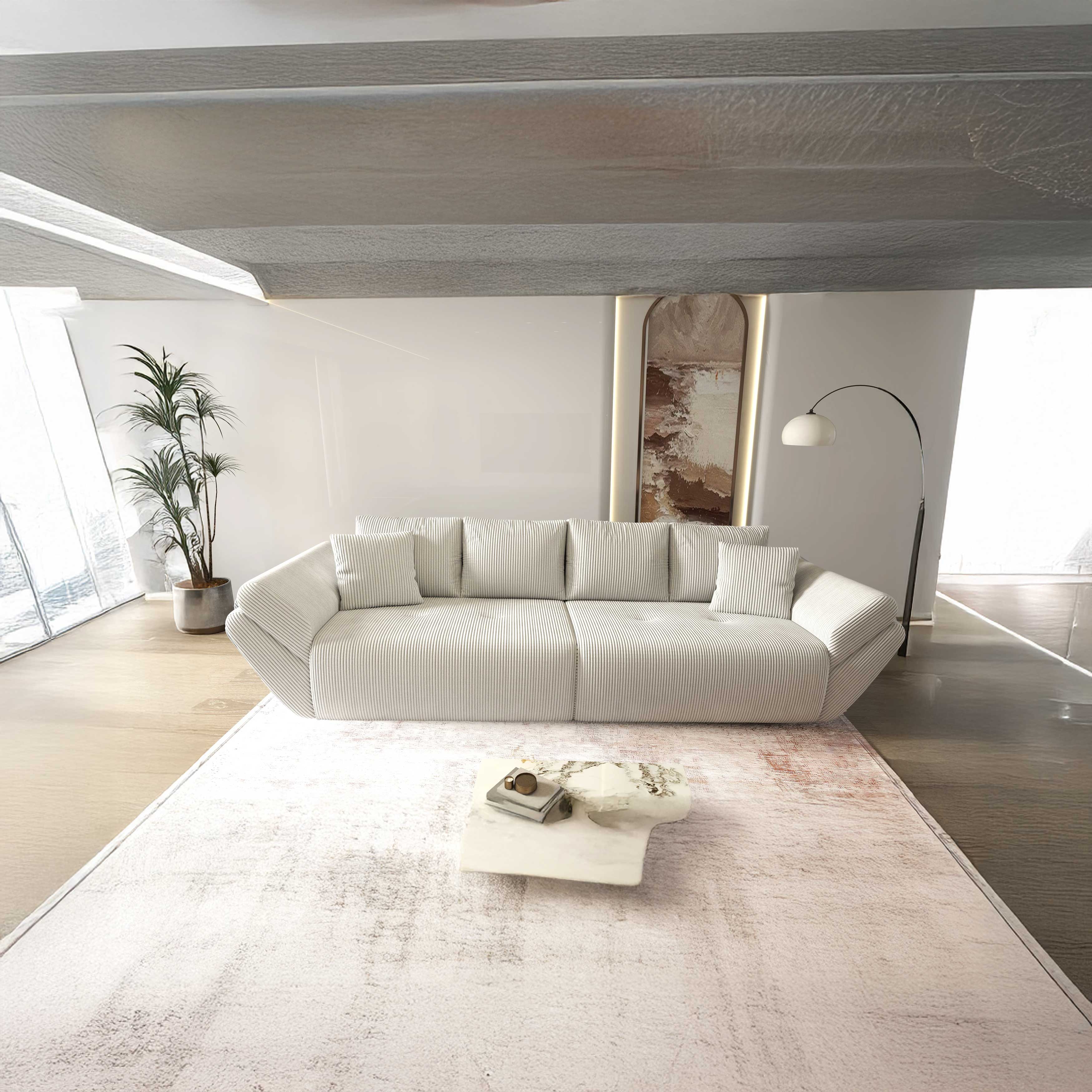 Canapea extensibilă dumonde cu ladă de depozitare si sezut confortabil din spuma HR, Berlin Zoom Cream 300x100 cm Fabrica