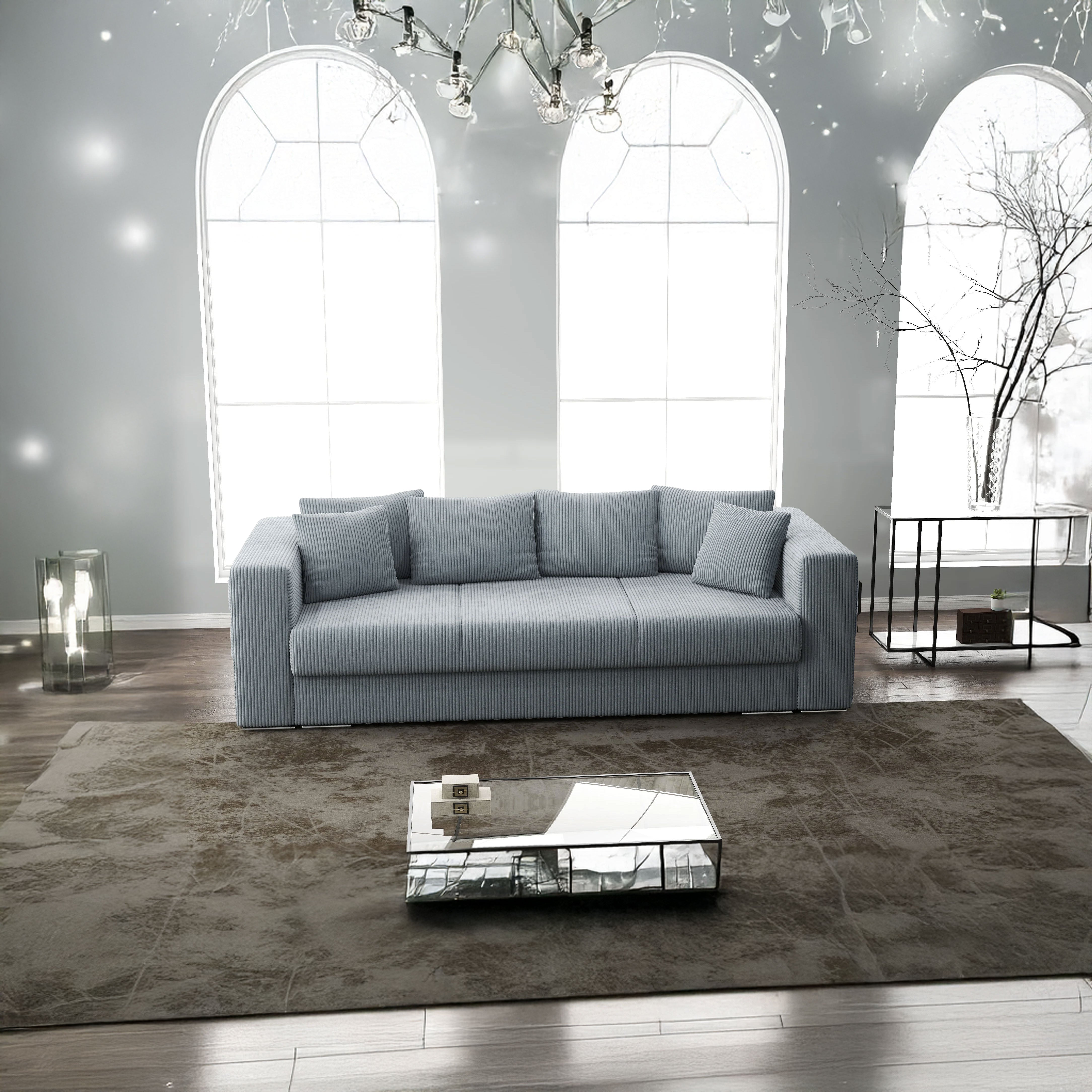 Canapea extensibilă dumonde cu ladă de depozitare si sezut confortabil din spuma HR, Gloria Zoom Grey II 240x100 cm Fabrica