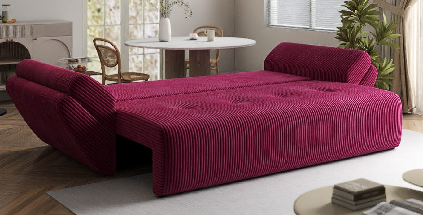 Canapea extensibilă dumonde cu ladă de depozitare si sezut confortabil din spuma HR, Berlin Zoom Red 250x100 cm Fabrica