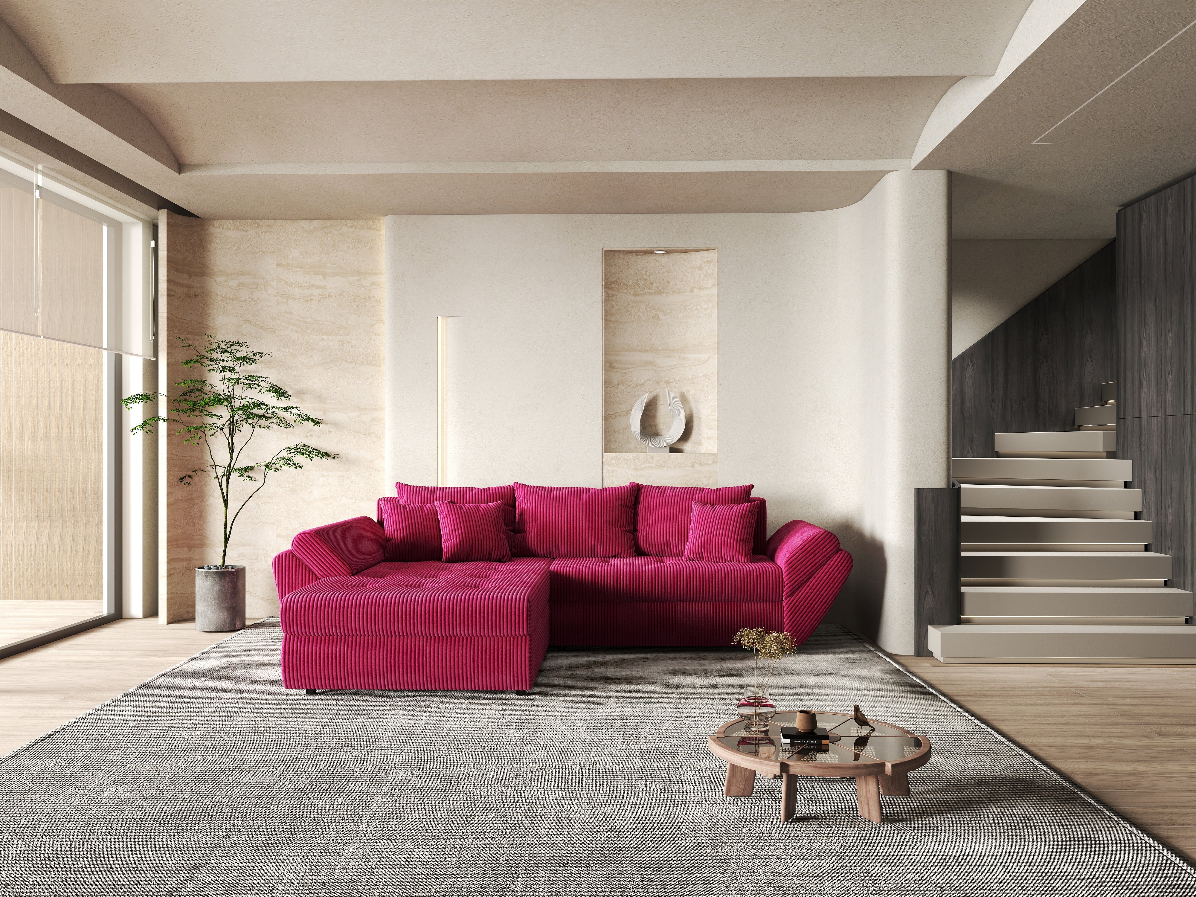 Colțar extensibil dumonde cu ladă de depozitare si sezut confortabil din spuma HR, Loana Zoom Red 270x185 cm Fabrica