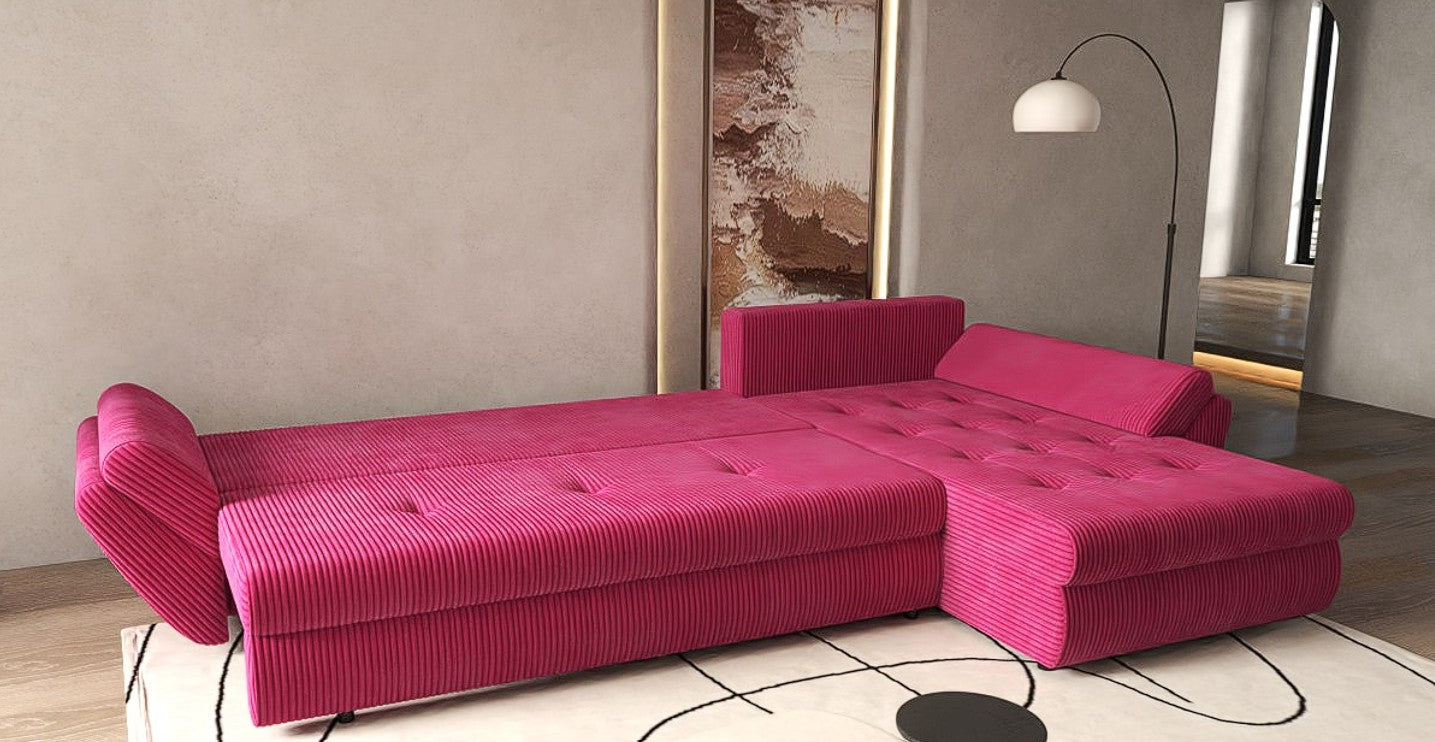 Colțar extensibil dumonde cu ladă de depozitare si sezut confortabil din spuma HR, Loana XL Zoom Rosu 335x185 cm Fabrica