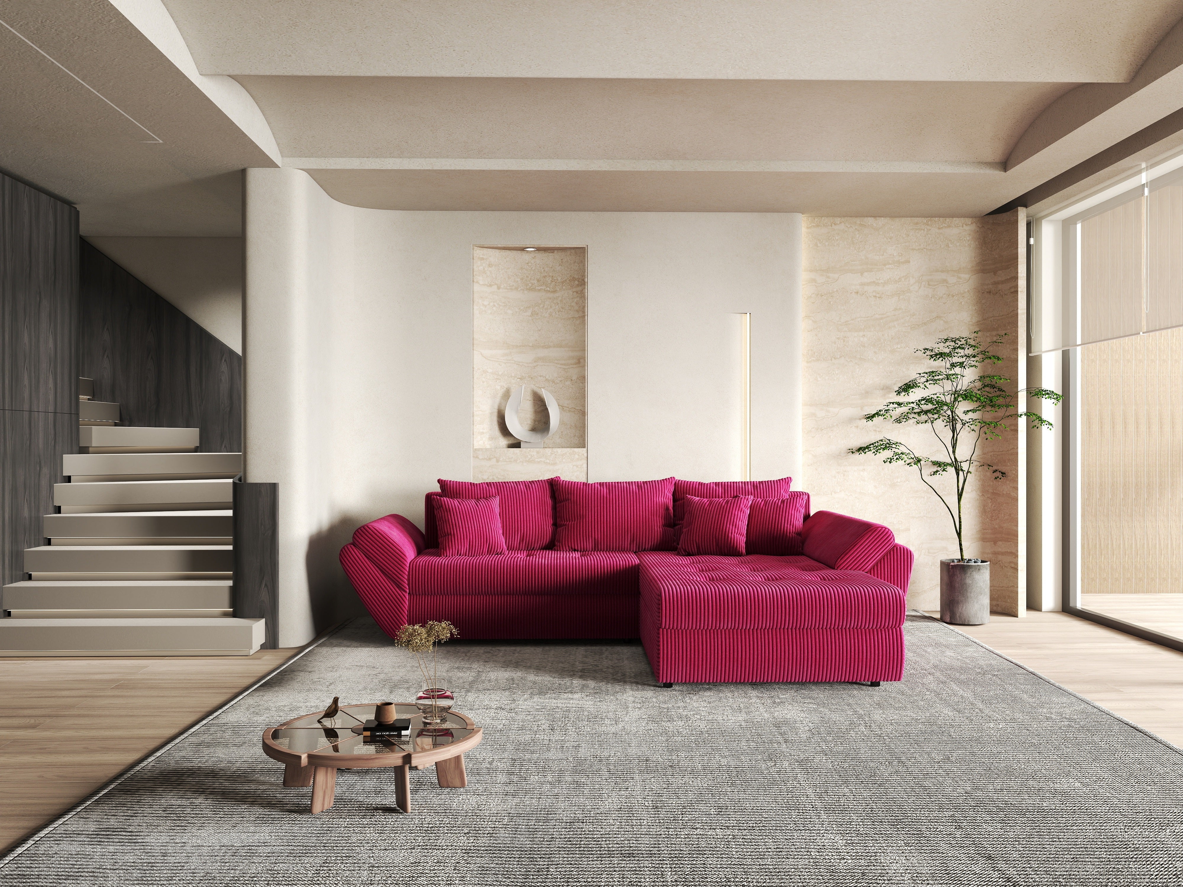 Colțar extensibil dumonde cu ladă de depozitare si sezut confortabil din spuma HR, Loana Zoom Red II 270x185 cm Fabrica