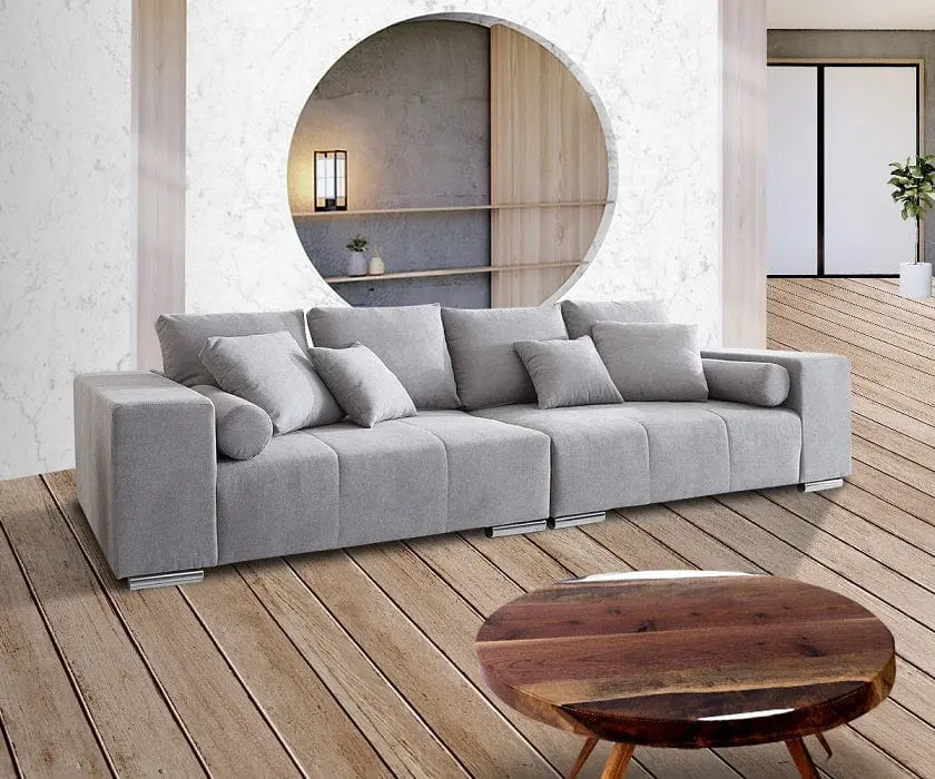 Canapea extensibilă cu ladă de depozitare si sezut confortabil din spuma HR, Marbela New Grey XXL 295x100 cm