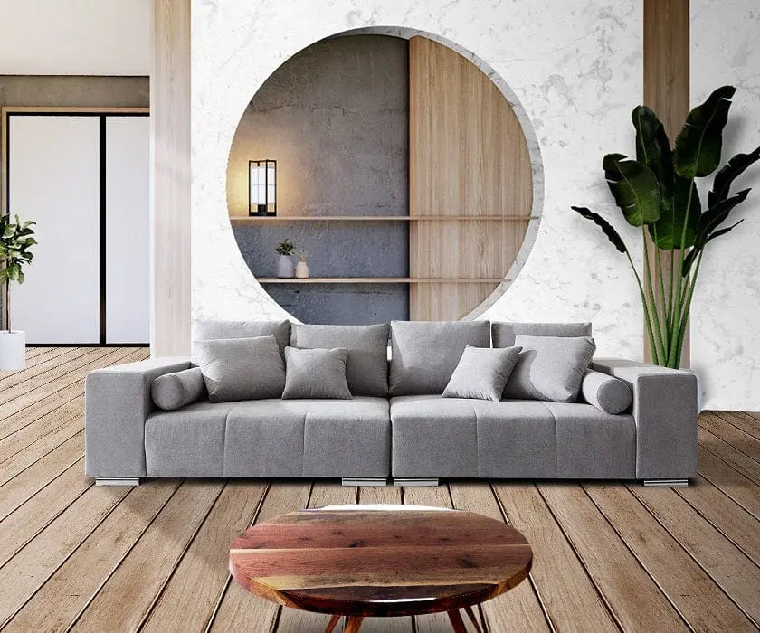 Canapea extensibilă cu ladă de depozitare si sezut confortabil din spuma HR, Marbela New Grey XXL 295x100 cm