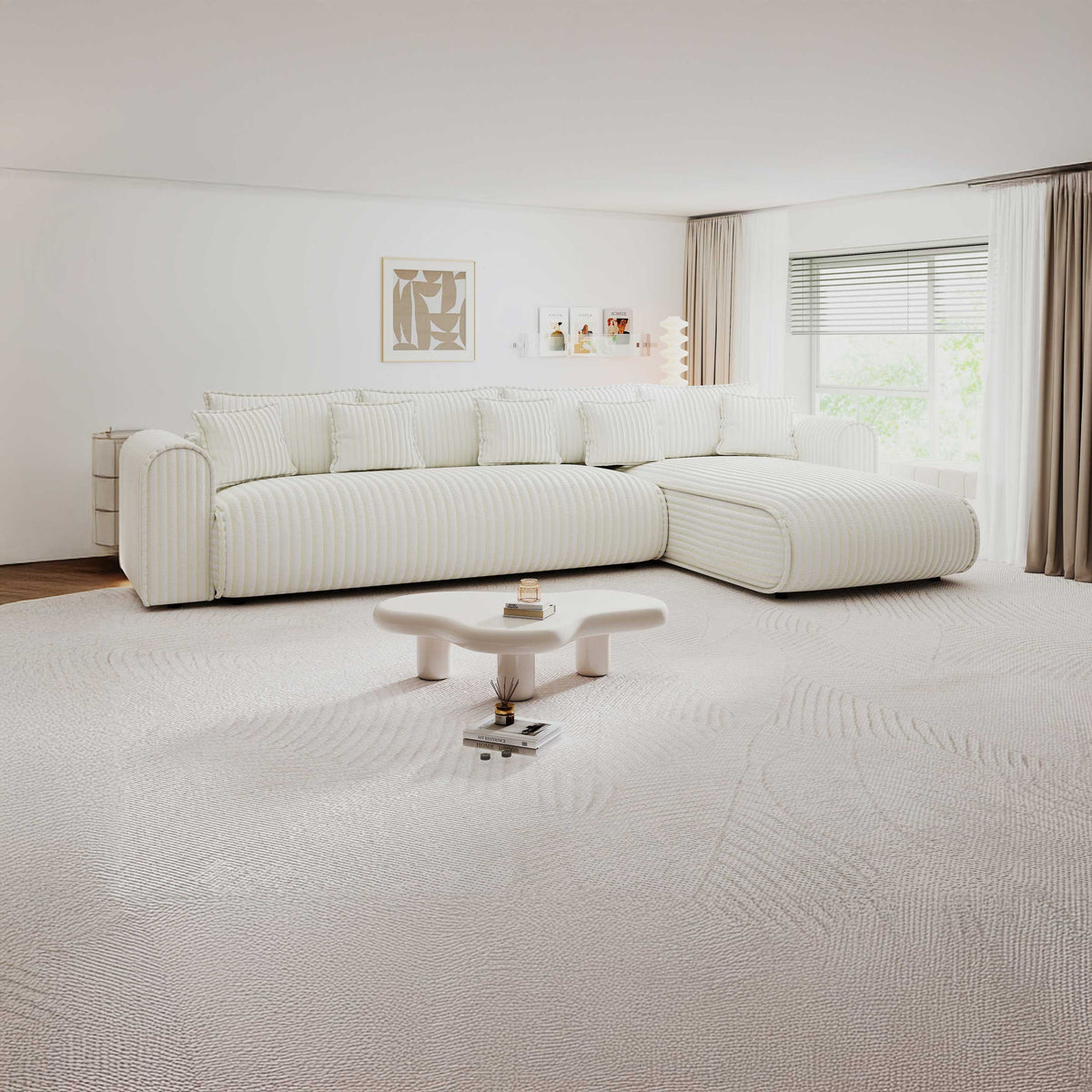 Colțar extensibil dumonde cu ladă de depozitare Monaco XL Tilia Crem II 340x185 cm — dreapta — imagine principală