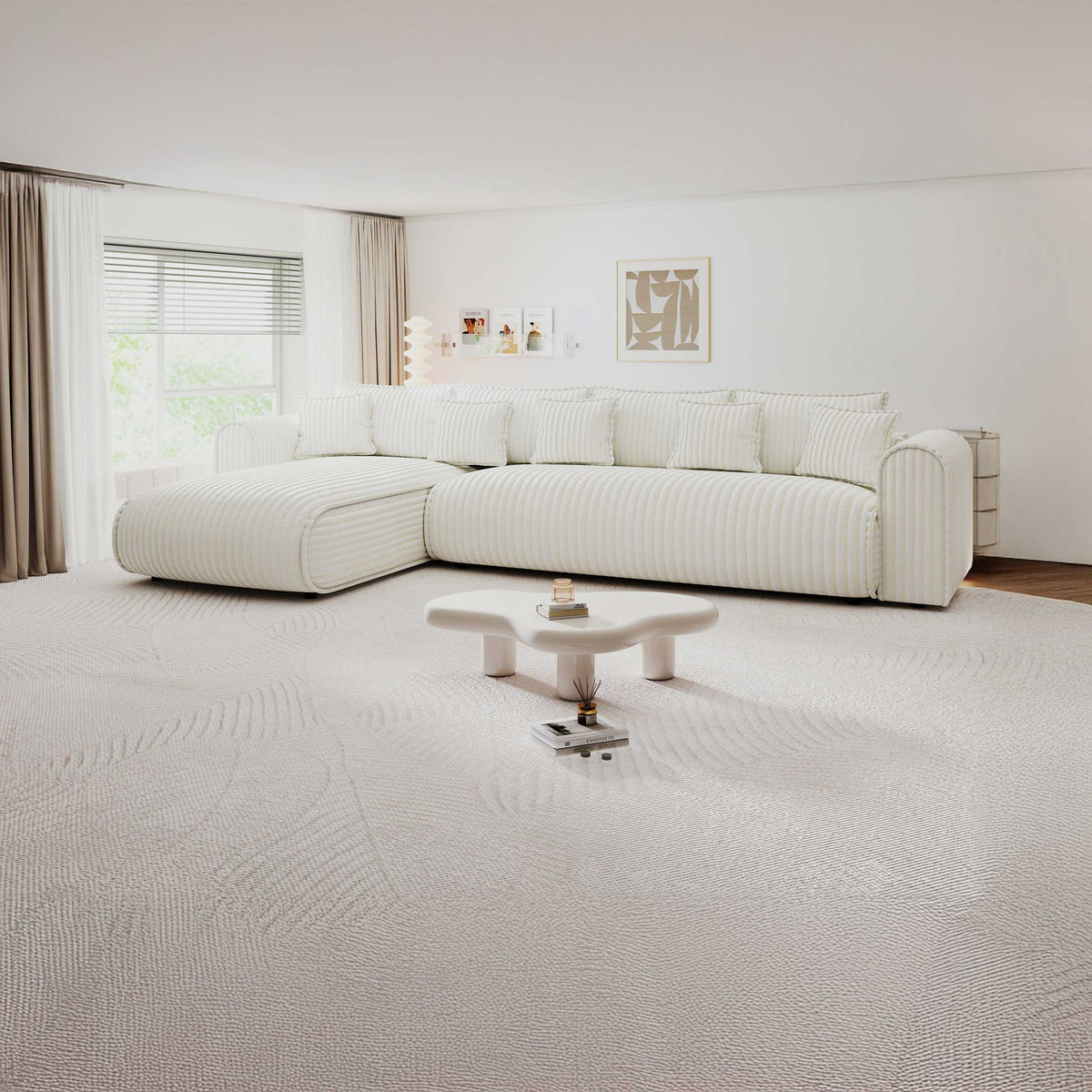 Colțar extensibil dumonde cu ladă de depozitare Monaco XL Tilia Crem 340x185 cm — stanga — imagine principală