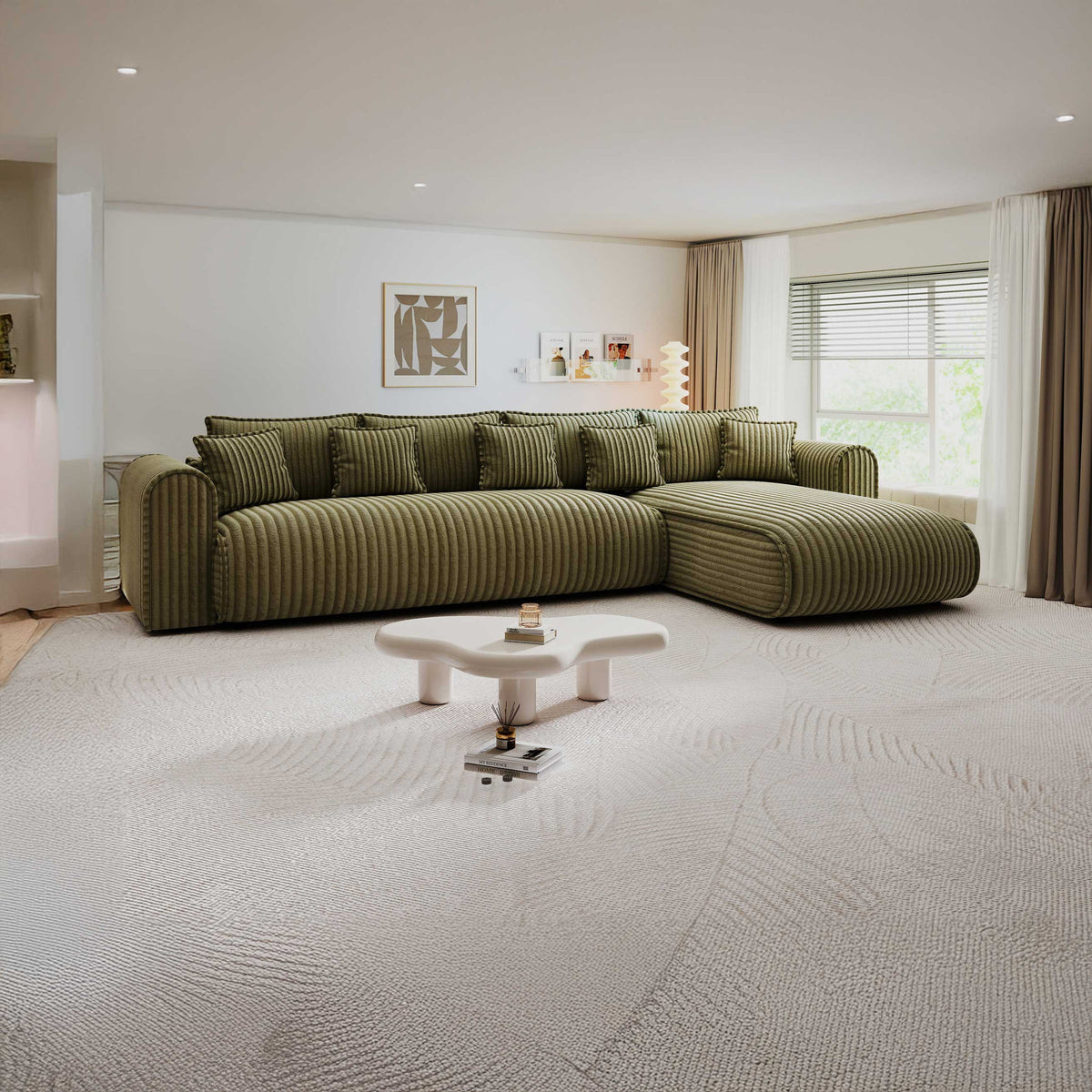 Colțar extensibil dumonde cu ladă de depozitare Monaco XL Tilia Olive II 340x185 cm — dreapta — imagine principală