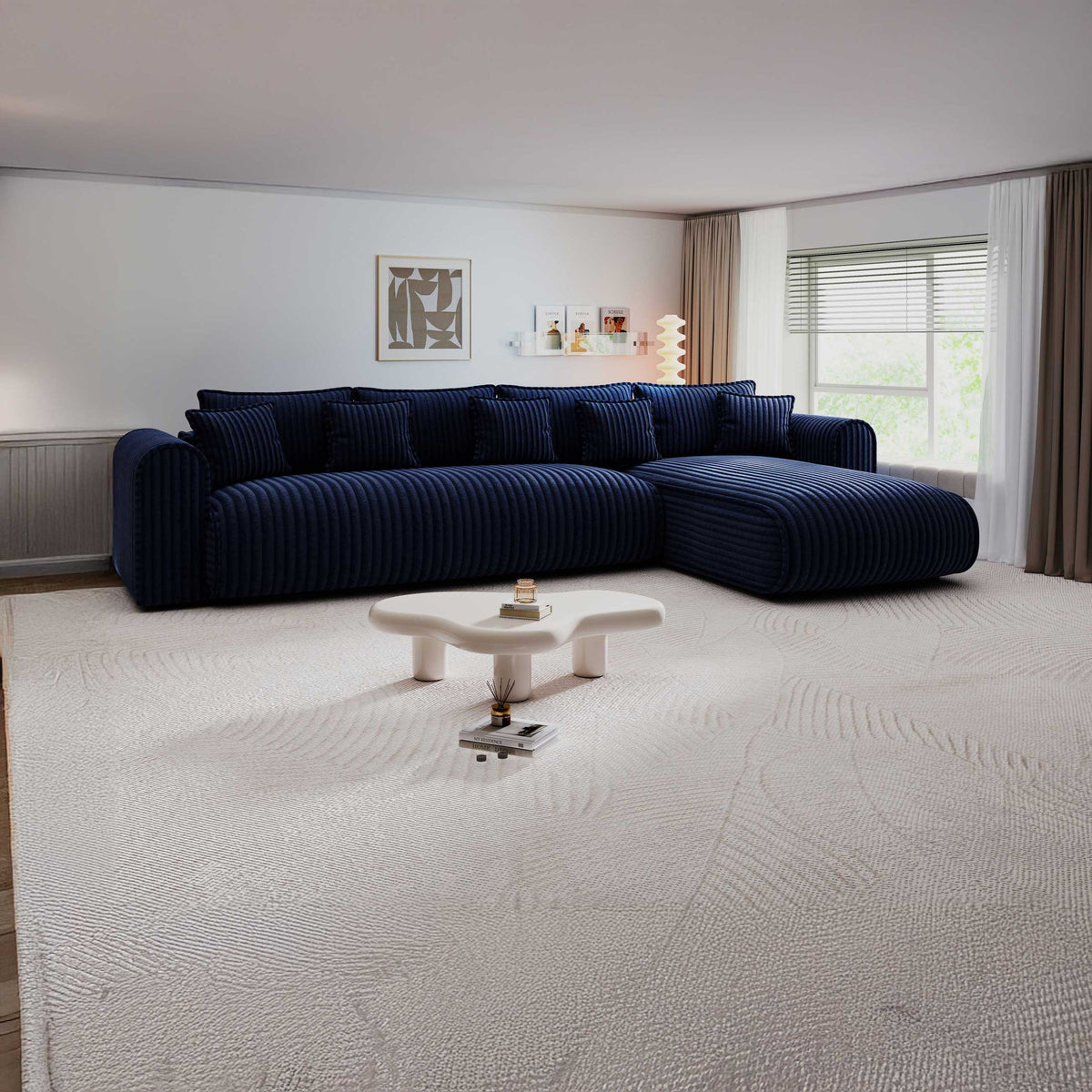 Colțar extensibil dumonde cu ladă de depozitare Monaco XL Tilia Albastru II 340x185 cm — dreapta — imagine principală