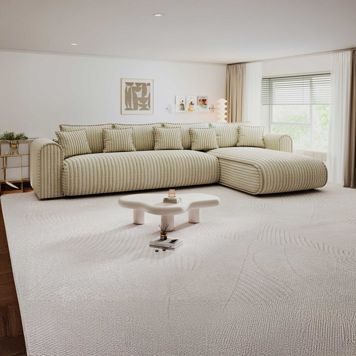 Colțar extensibil dumonde cu ladă de depozitare Monaco XL Tilia Bej II 340x185 cm — dreapta — imagine principală