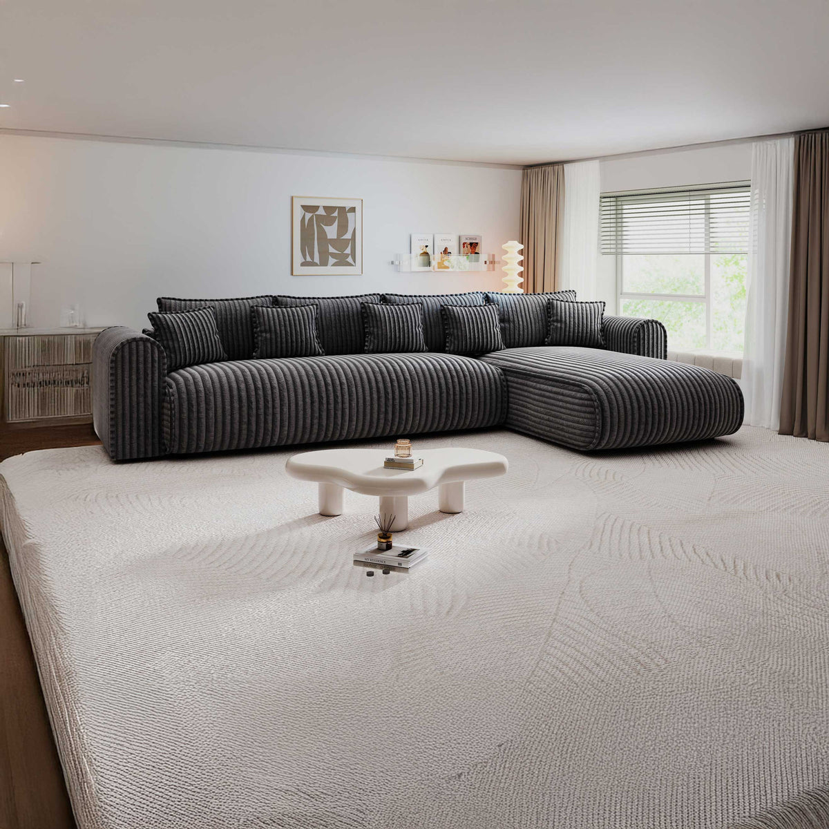 Colțar extensibil dumonde cu ladă de depozitare Monaco XL Tilia Grafit II 340x185 cm — dreapta — imagine principală