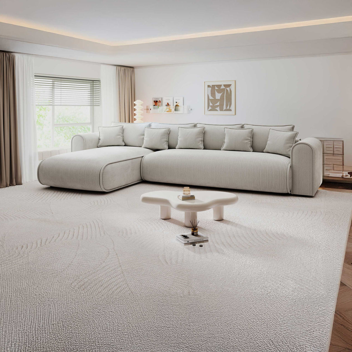 Colțar extensibil dumonde cu ladă de depozitare Monaco XL Zoom Pearl 340x185 cm — stanga — imagine principală