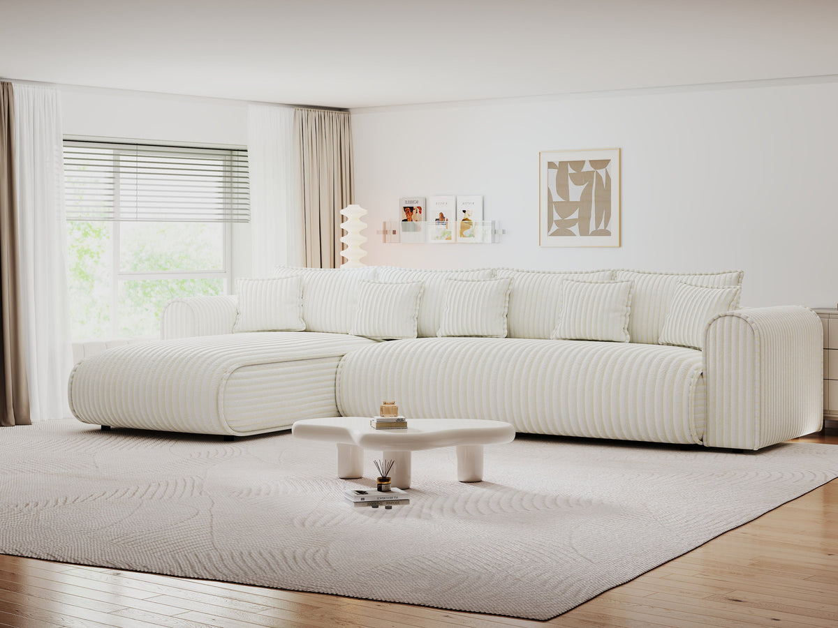 Colțar extensibil dumonde cu ladă de depozitare Monaco XL Tilia Crem 340x185 cm — stanga — imagine 1